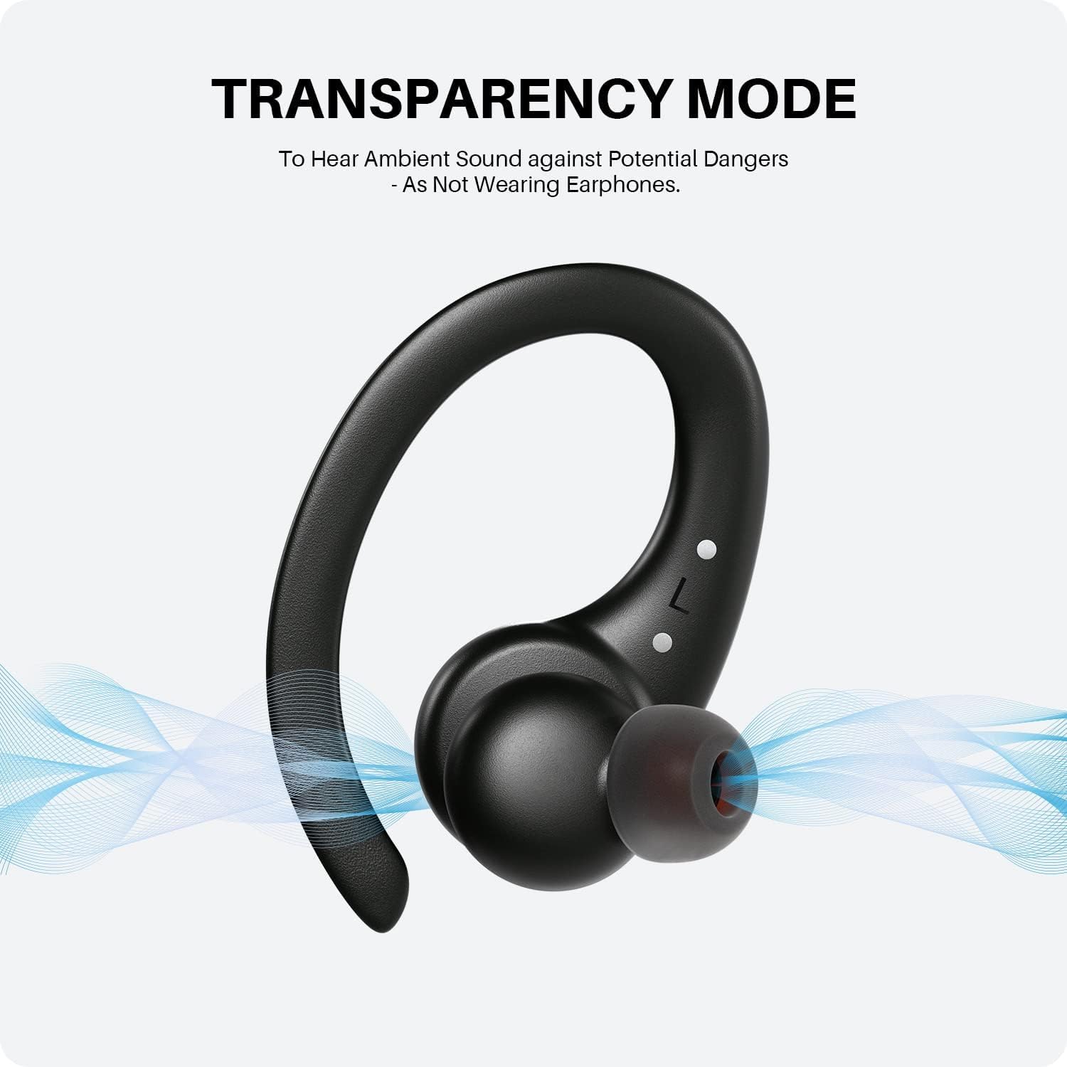 Tribit Sports Earbuds Wireless Bluetooth 5.2 Headphones with Earhooks, IPX8 Waterproof, Noise Cancelling & Transparency Mode - Perfect for Running, Gym Workouts & Outdoor Sports Activities
