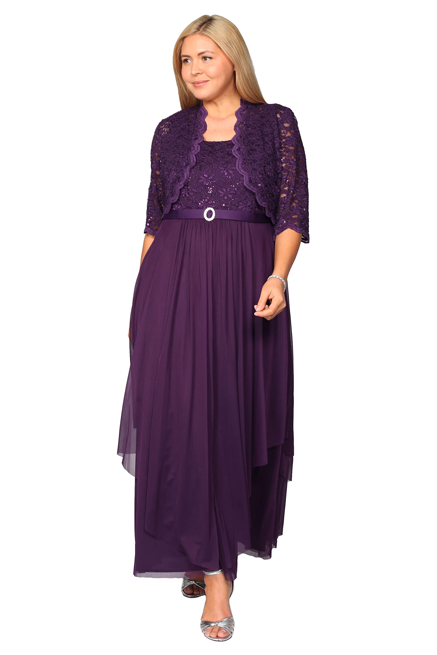 R&M Richards Women's Plus Size 2-Piece Lace Jacket Dress Set for Weddings, Parties & Special Occasions | Elegant Formal Outfit with Floral Embroidery