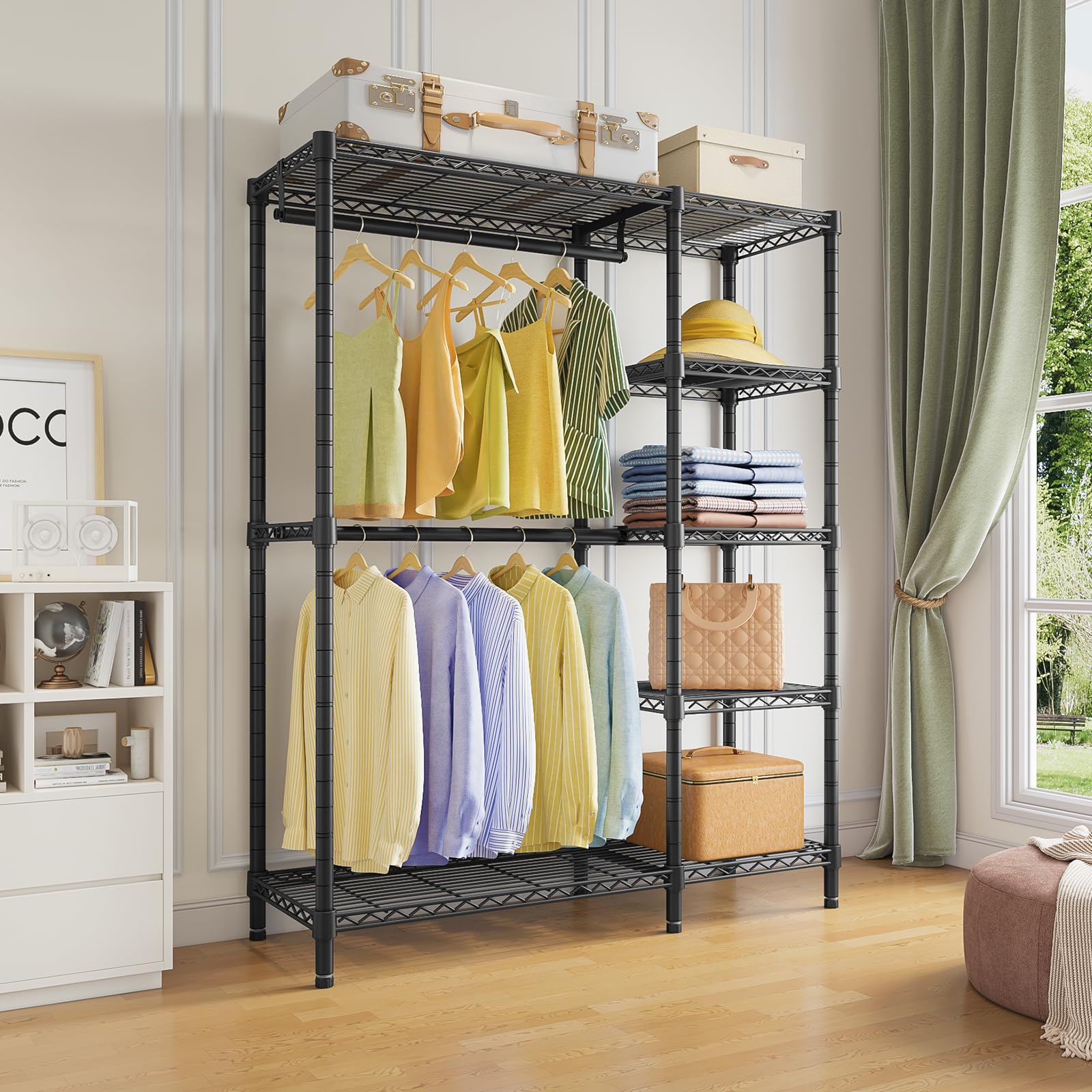 VIPEK V7 Heavy Duty 5-Tier Garment Rack with Shelves - 670lbs Capacity Freestanding Closet Organizer | Portable Metal Clothing Rack for Bedroom, Laundry Room, Retail Store & Garage Storage (Black)