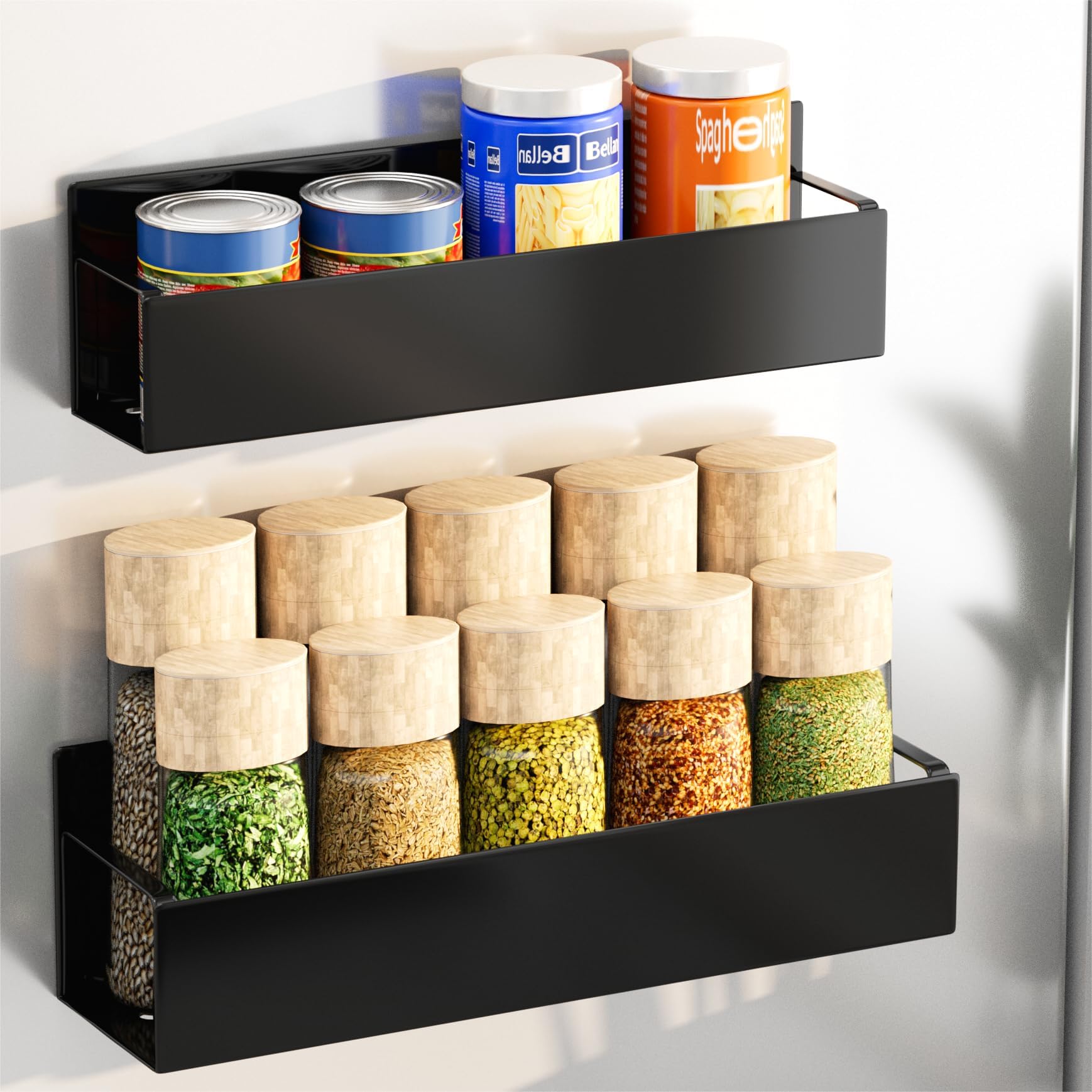 2 Pack Magnetic Spice Rack for Refrigerator - Space Saving Kitchen Storage Organizer for Spice Jars, Movable Magnetic Spice Holder for Fridge, Microwave, Washing Machine - Perfect for Small Kitchens & Pantry Organization