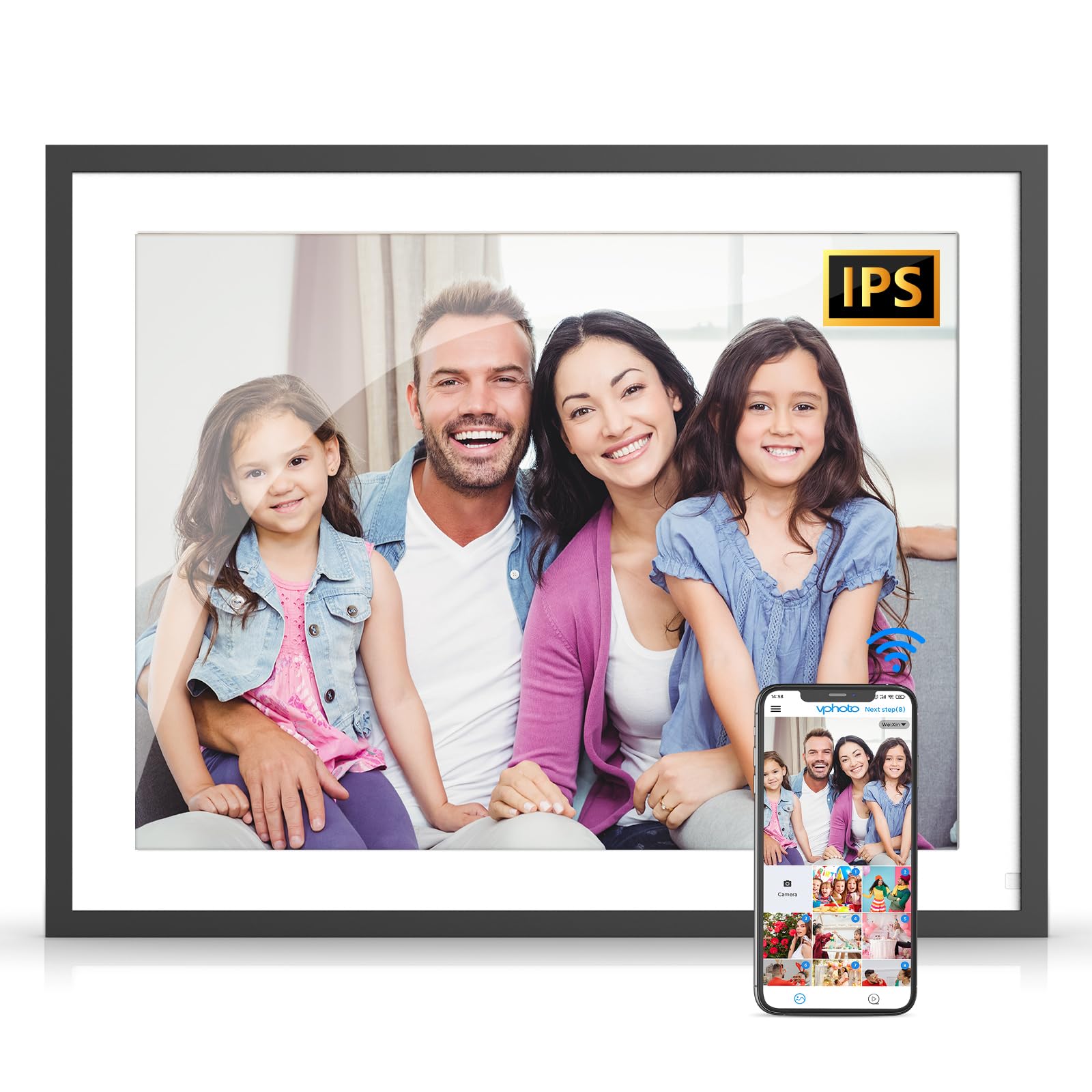 17-inch Large 32GB Digital Photo Frame with IPS Touch Display - Dual WiFi Smart Electronic Picture Frame, Auto-Rotate, Easy Photo & Video Sharing via App & Email - Perfect Gift for Mom, Family & Home Decor (Black) - Display Memories in Living Room, Bedroom or Office