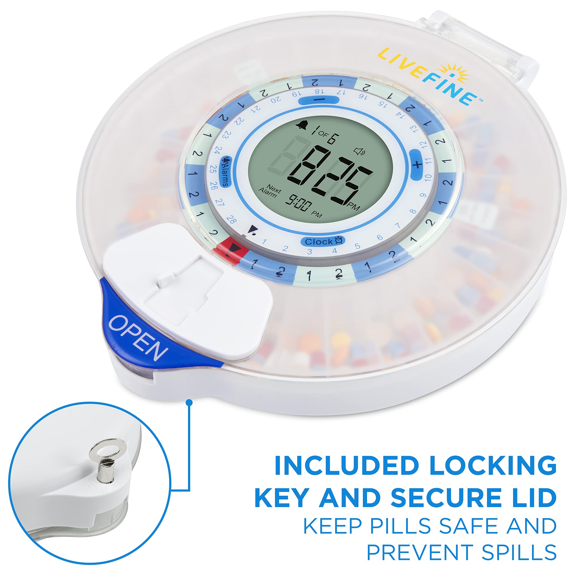 LiveFine Smart WiFi Automatic Pill Dispenser - 28-Day Medication Organizer with 9 Daily Doses, Key Lock & Adjustable Alarms for Prescriptions & Vitamins | Perfect for Elderly Care, Medication Management & Daily Health Tracking