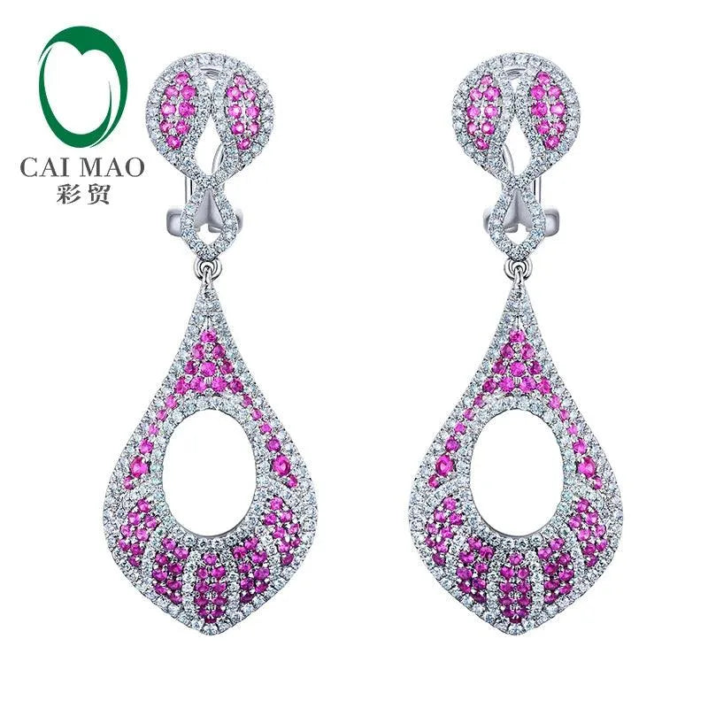 14KT White Gold 1.17ct Natural Red Ruby & 1.32ct Round Cut Diamond Halo Engagement Stud Earrings for Women - Perfect for Weddings, Anniversaries & Special Occasions
