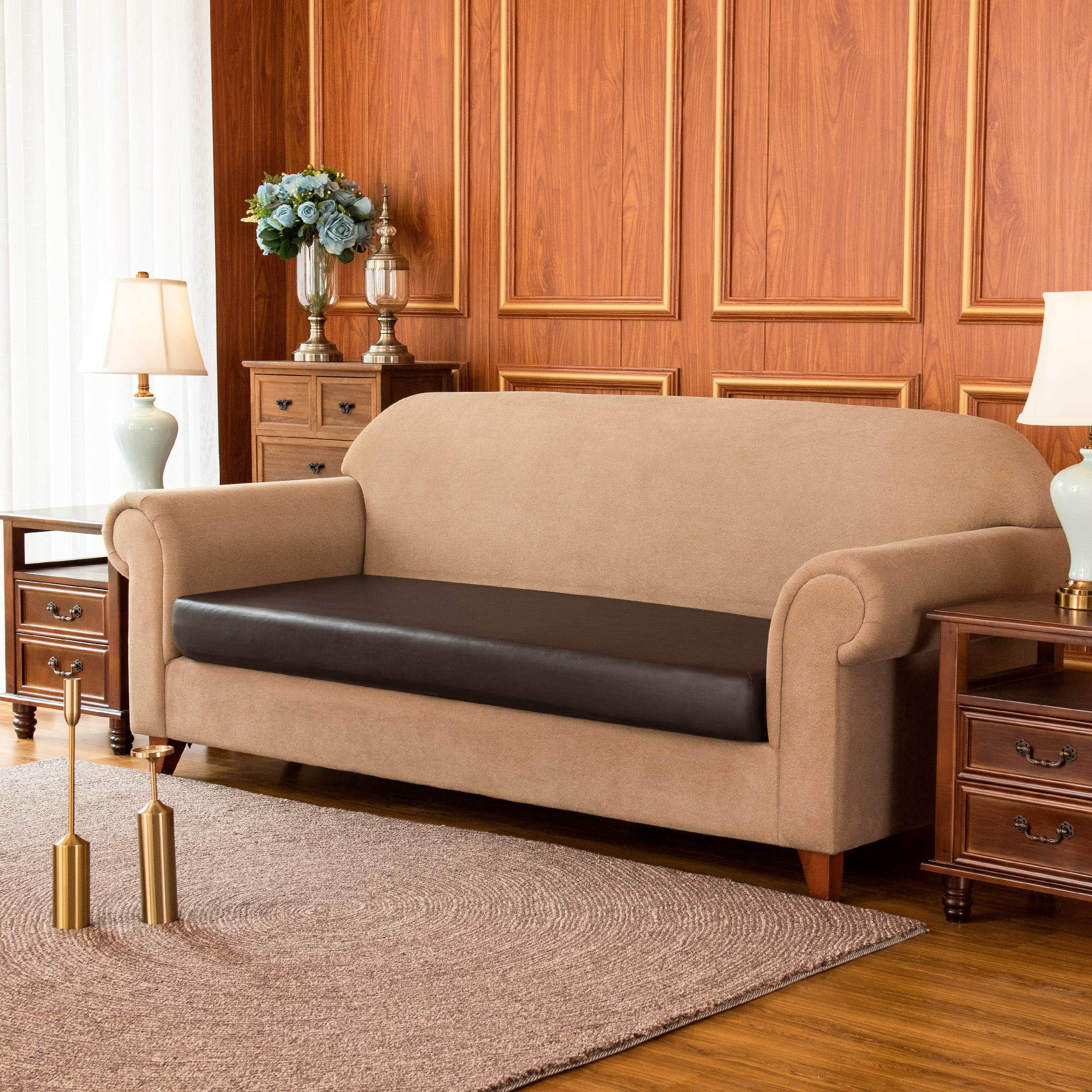 SUBRTEX Spandex Elastic PU Leather Sofa Slipcover - Waterproof Stretchable Furniture Protector for Couch, Settee & Patio Seating - Durable Replacement Covers for Living Room, Family Room & Outdoor Use