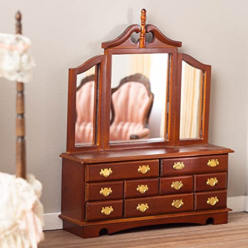 Miniature Walnut Victorian Dresser with Mirror - Handcrafted Dollhouse Furniture for Collectors & DIY Miniature Room Decor