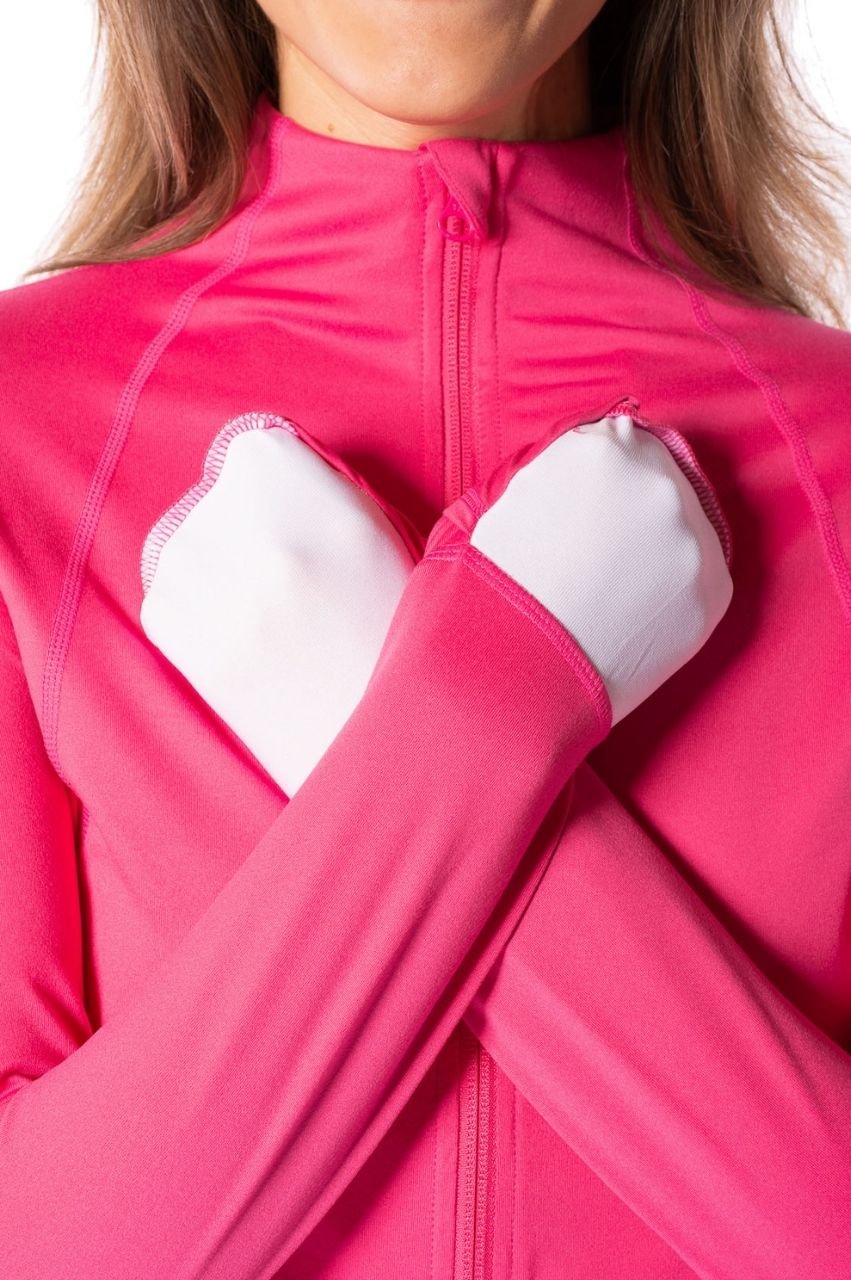 Hot Pink Double Zip Sport Jacket for Women - Lightweight Running & Gym Workout Jacket - Breathable Athletic Outerwear for Jogging, Yoga & Outdoor Activities