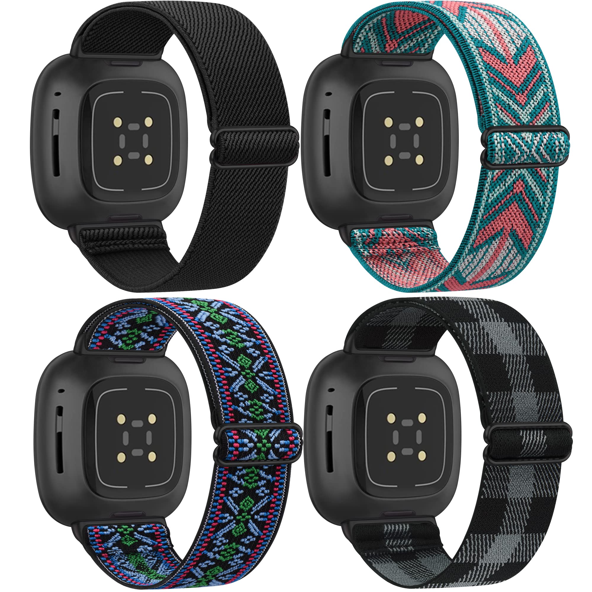 VANCLE Elastic Bands Compatible with Fitbit Sense & Versa 3 - Adjustable Stretchy Nylon Replacement Strap for Women & Men - Perfect for Workouts, Running & Daily Wear