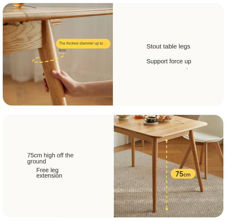 Solid Oak Wood Extendable Dining Table - Expandable for 6 to 8 People - Perfect for Small Spaces & Family Gatherings