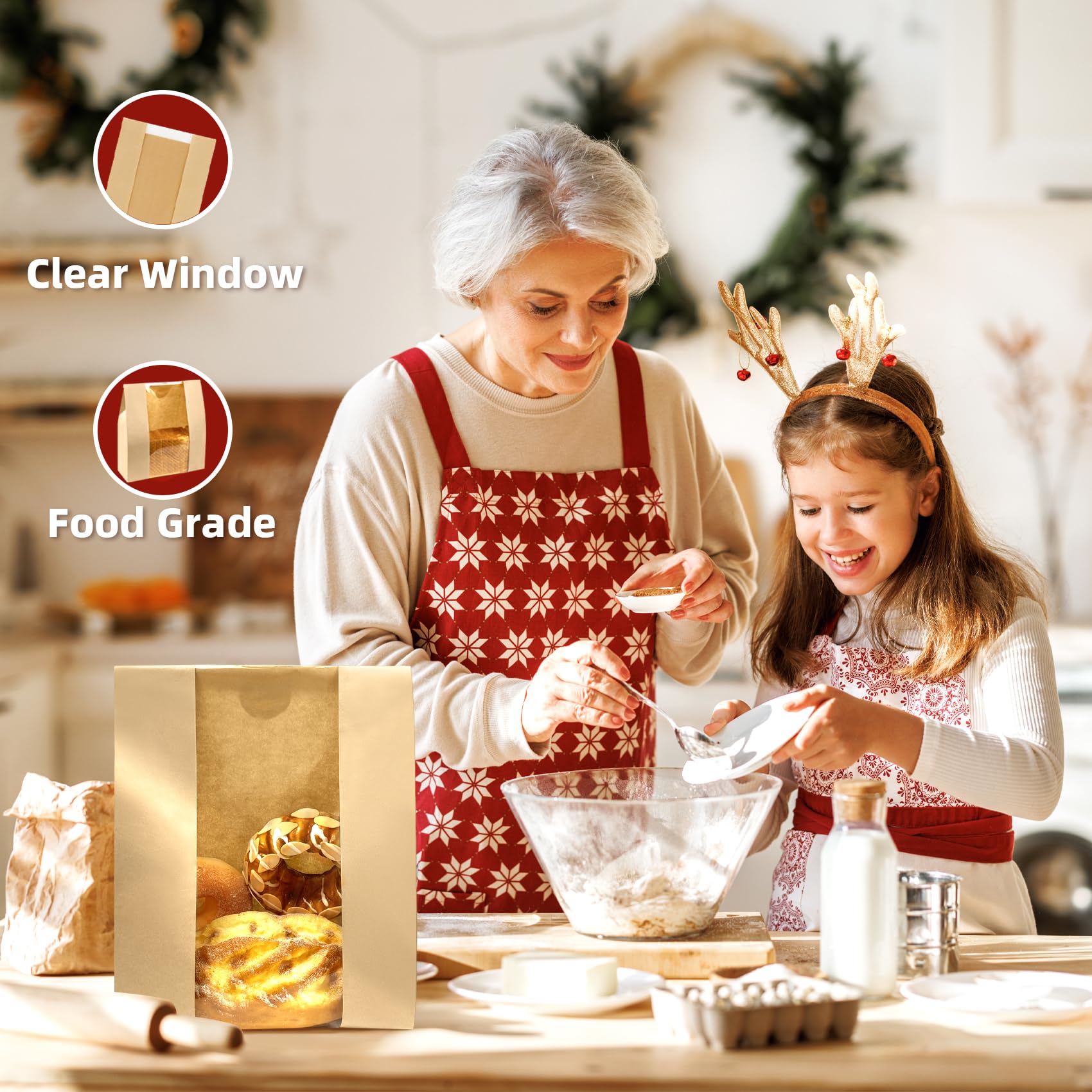 Eco-Friendly Paper Bread Bags with Window - Perfect for Homemade Sourdough, Artisan Bread Storage & Bakery Packaging (13.7