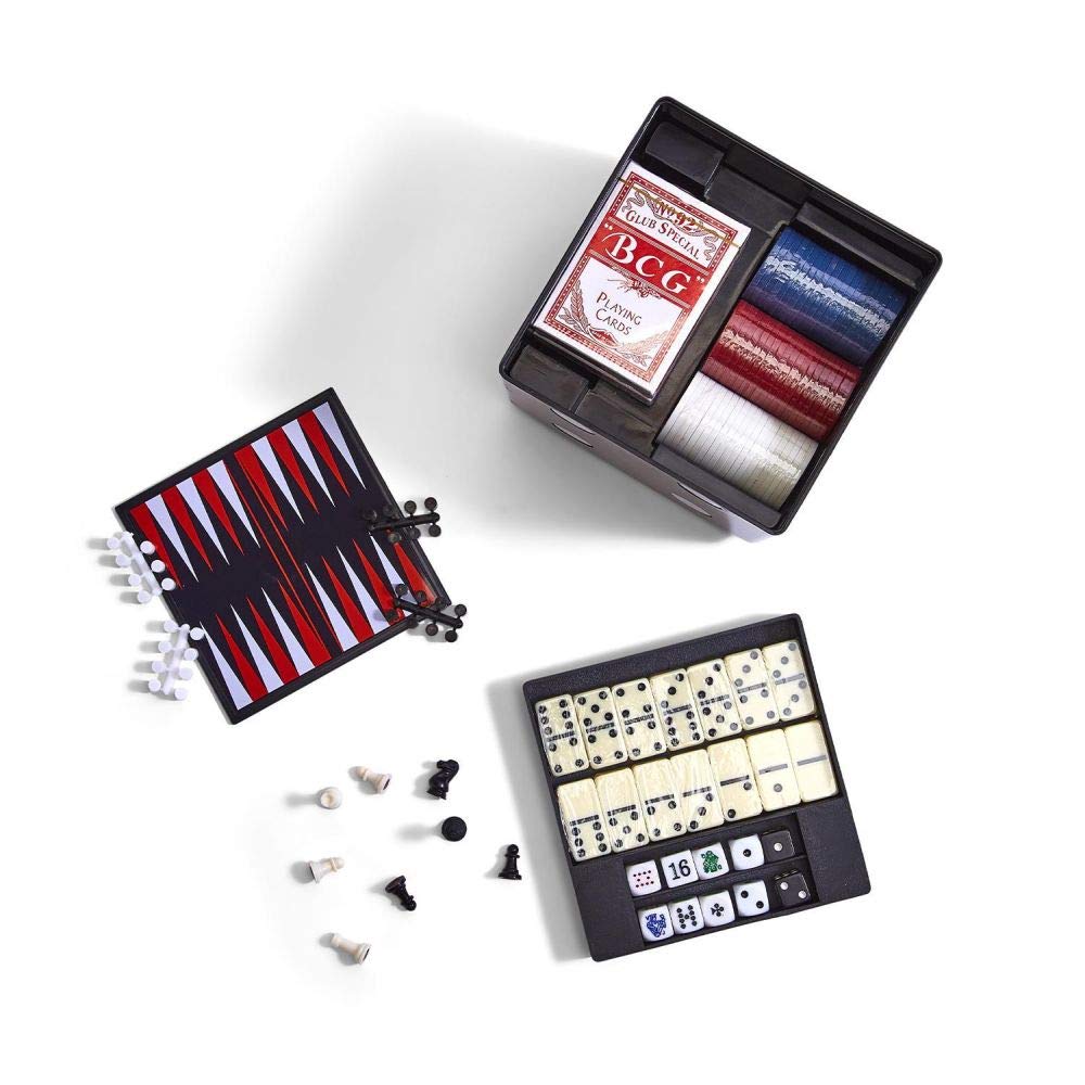 High Roller 6-in-1 Game Cube Set with 60 Poker Chips, Dominoes, Chess, Backgammon & Cards - Portable Multi-Game Entertainment for Travel, Parties & Family Game Nights
