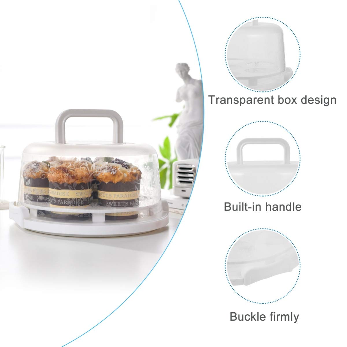 Portable Cake Keeper with Handle - Airtight Cake Storage Container with Lid - Dome Shaped Cake Carrier for Freshness - White (Perfect for Birthday Parties, Picnics & Bakery Storage)