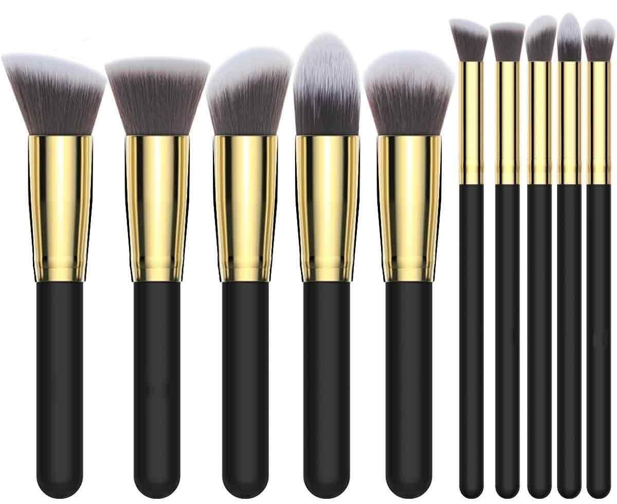 Sunaina 10-Piece Professional Makeup Brush Set - Soft Bristle Black Brushes for Foundation, Powder, Contour & Face Makeup | Complete Cosmetic Brush Kit for Everyday Makeup & Professional Use