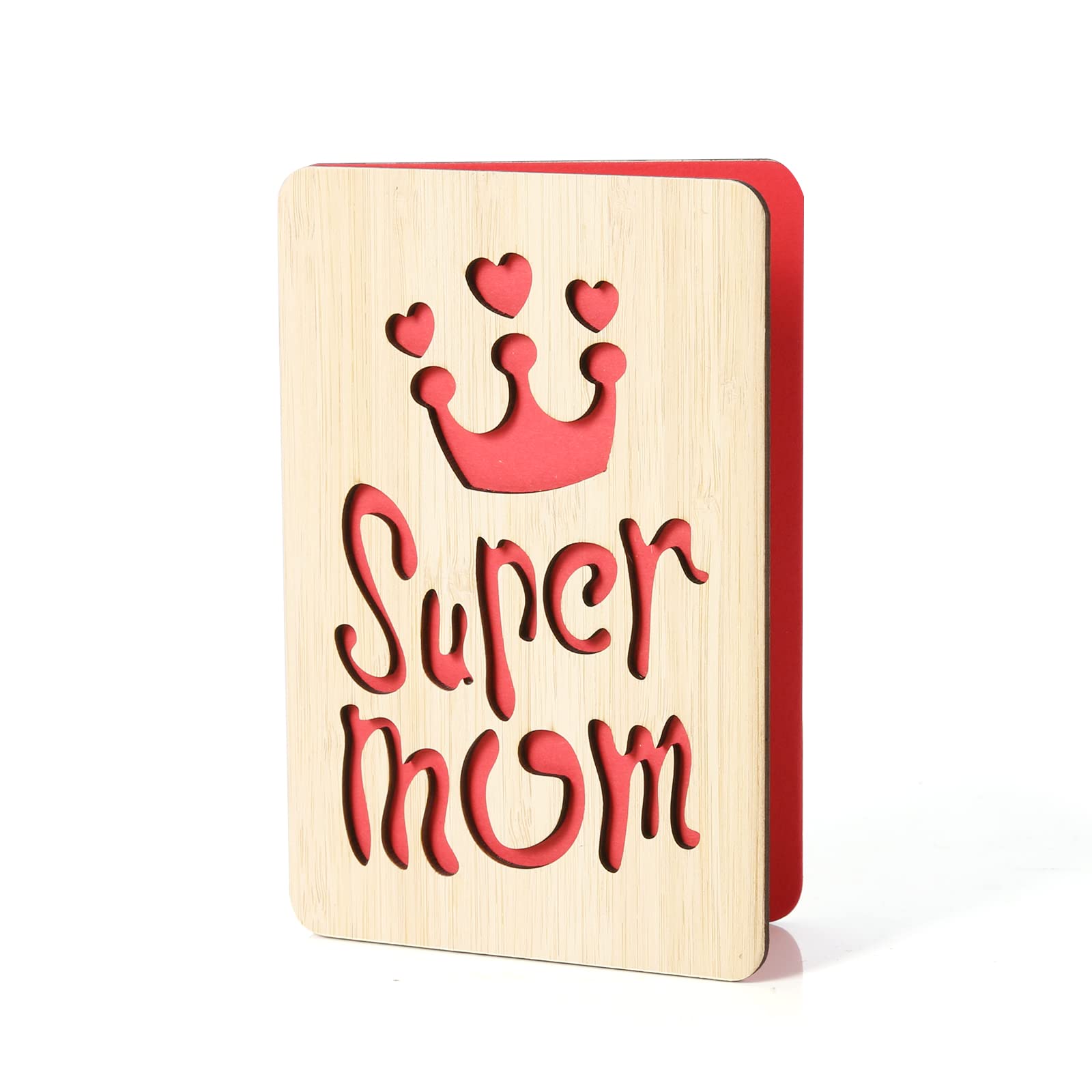 Handmade Real Bamboo Wooden Greeting Card for Mom - Unique Mother's Birthday & Wedding Anniversary Gift - Perfect for Special Occasions & Heartfelt Messages