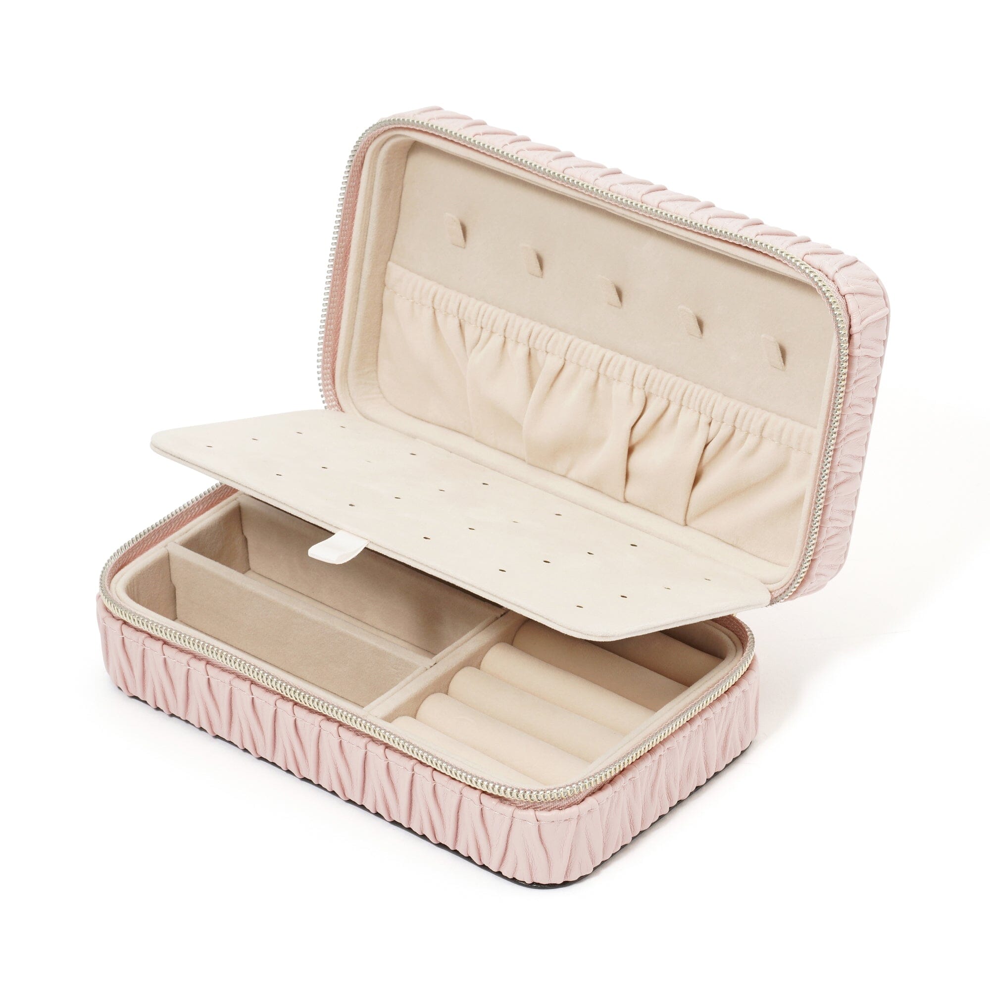 Elegant Embossed Travel Jewelry Box - Medium Size, Soft Pink - Perfect for Organizing Necklaces, Rings & Earrings on Trips