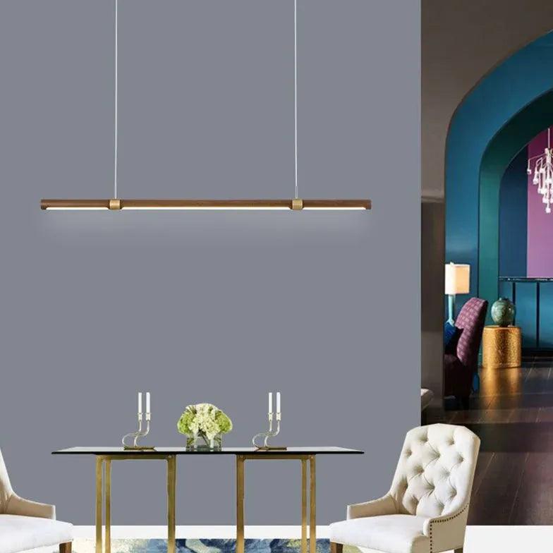 Modern Wooden Pendant Light - Slender Cylinder Design for Dining Room, Kitchen Island & Breakfast Nook | Rustic Farmhouse Ceiling Lighting Fixture