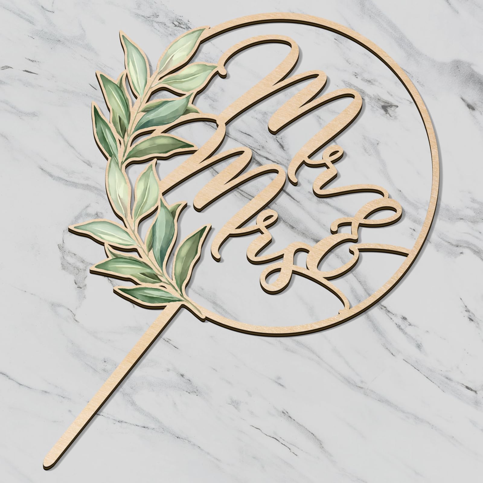 Mr & Mrs Wooden Cake Topper - Elegant Green Wedding Cake Decor (Design 02) | Perfect for Anniversary, Bridal Shower & Romantic Celebrations