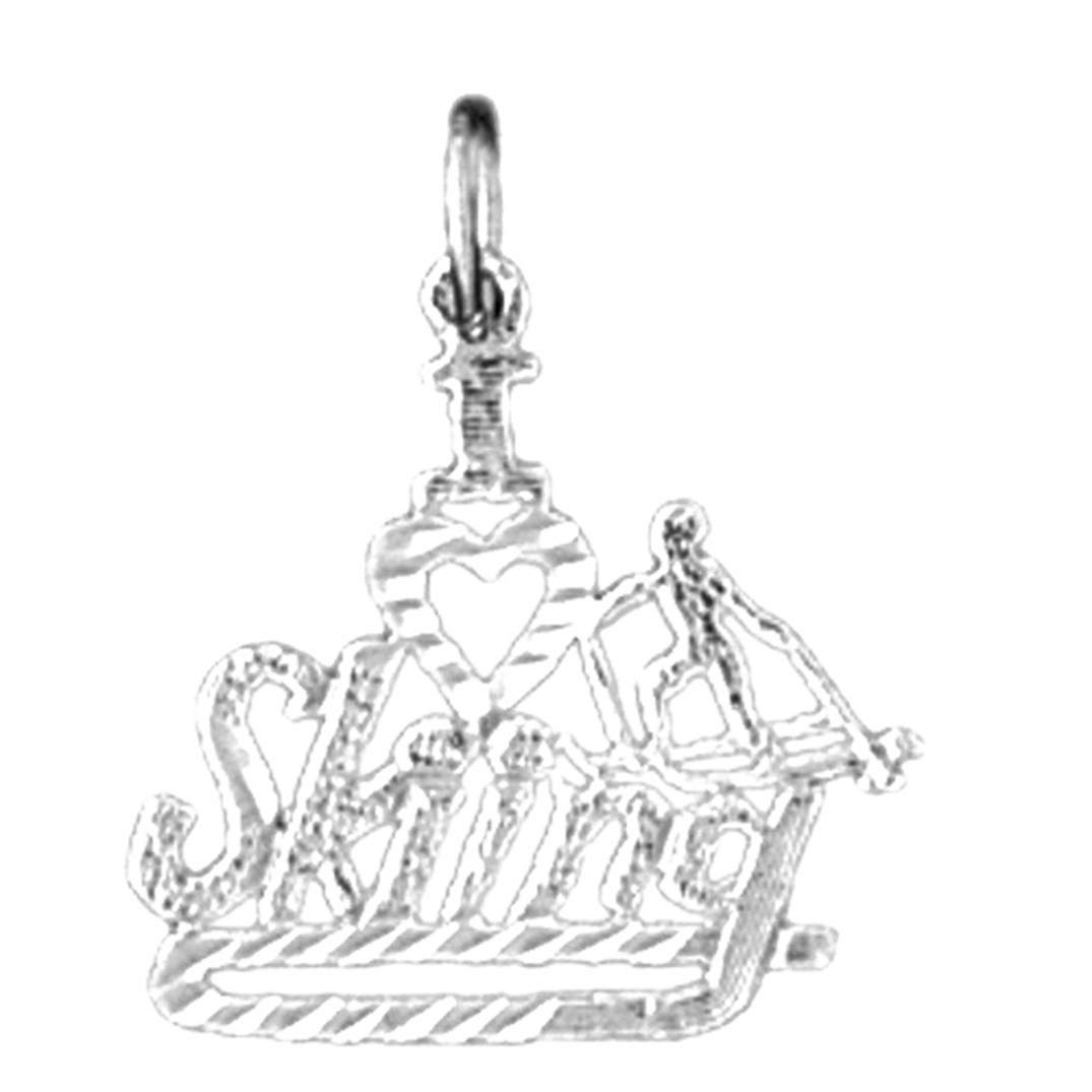 I Love Skiing Pendant Necklace - 925 Sterling Silver Ski Jewelry (20mm) - Perfect Gift for Ski Lovers & Winter Sports Enthusiasts