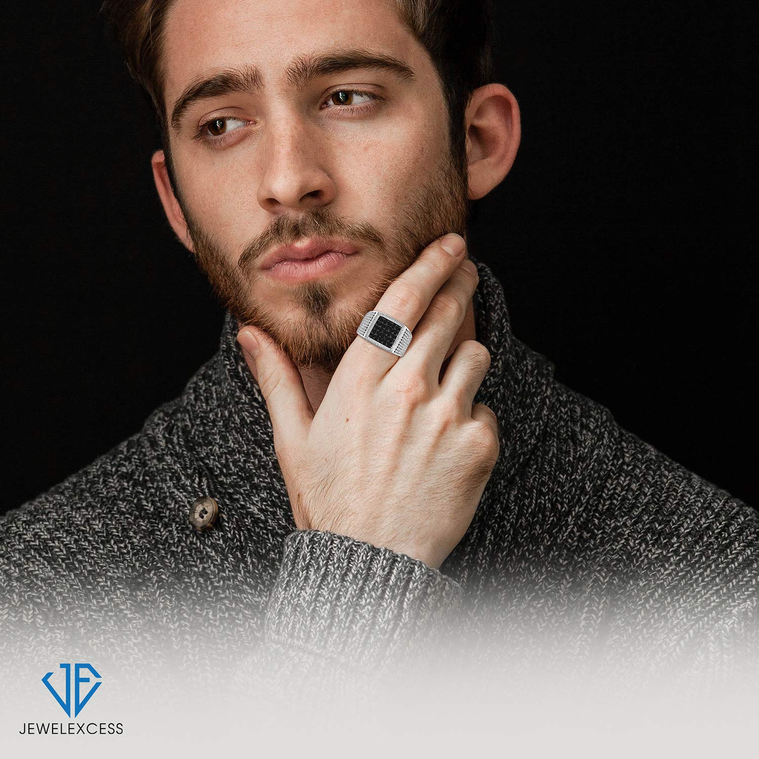1CTTW Genuine Black Diamond Ring for Men - Hypoallergenic Sterling Silver Band - Luxury Fashion Statement Jewelry - Perfect Gift for Anniversary, Wedding & Special Occasions