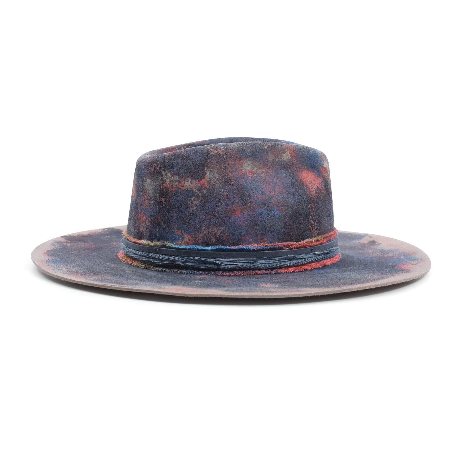 RUEDIGER 100% Wool Felt Wide Brim Fedora Hat for Men & Women - Distressed/Burned Handmade Panama Rancher Hat with Lightning Logo - Perfect for Outdoor Adventures, Country Music Festivals, and Western Style Fashion