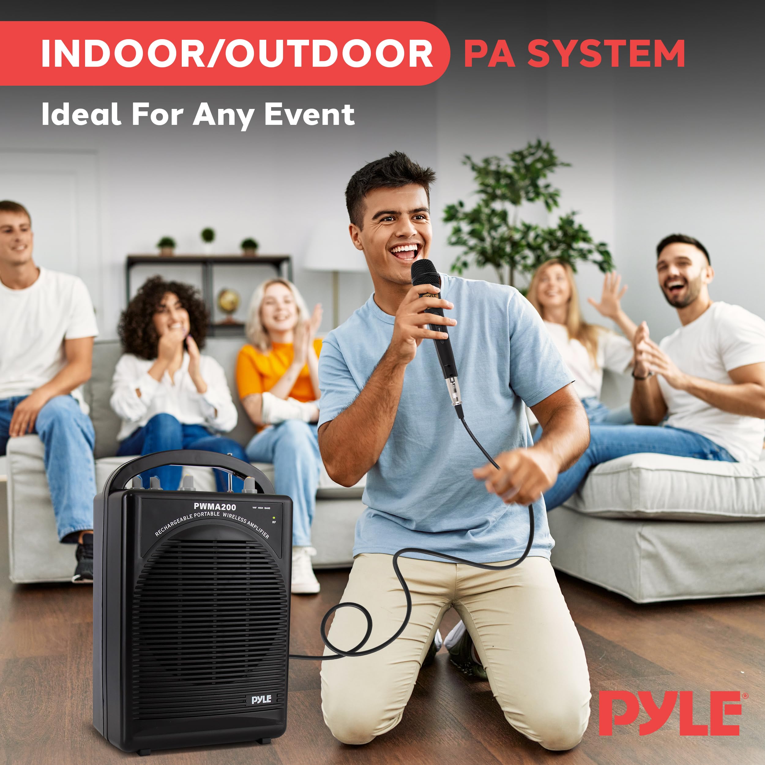 Pyle Portable PA Speaker System with Microphone - Wireless Bluetooth, FM Radio, Rechargeable Battery, AUX Input - Includes Headset, Lavalier & Beltpack Mics (Black) - Perfect for Outdoor Events, Parties & Public Speaking