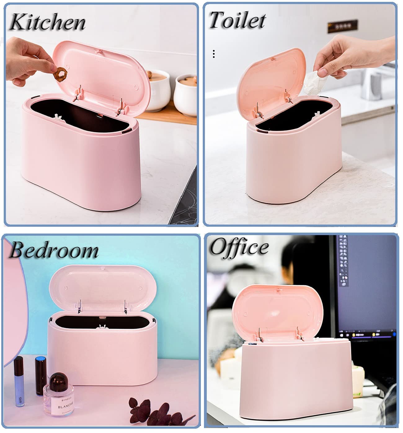 Mini Trash Can with Lid - Small Removable Garbage Bin, Compact Plastic Waste Basket for Bathroom, Office, Kitchen, Desk & Coffee Table - Pop-Up Countertop Lint Bin (Pink) | Perfect for Home, Office & Travel Use
