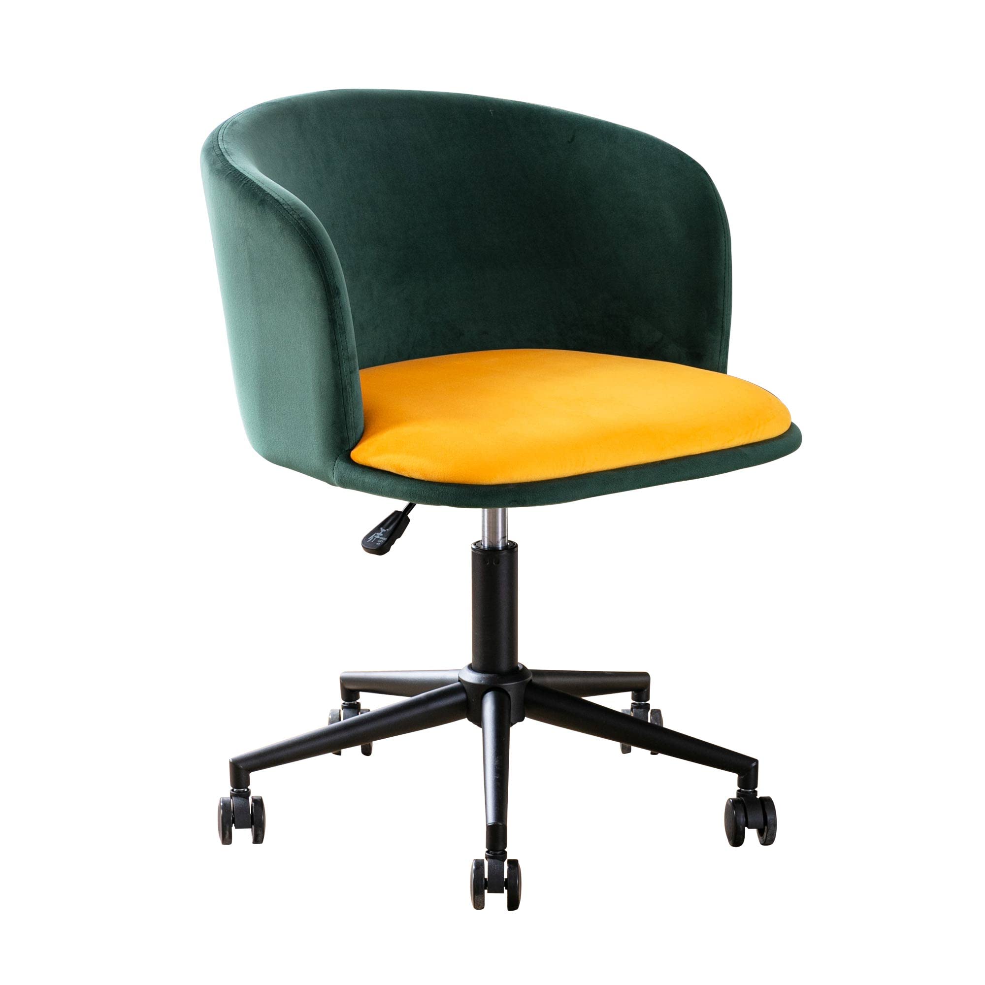 Velvet Upholstered Accent Chair with Wheels - Ergonomic Office Desk Chair with Lumbar Support & Comfortable Backrest - Green Velvet Computer Chair for Home Office, Gaming & Workspace (Green+Velvet)