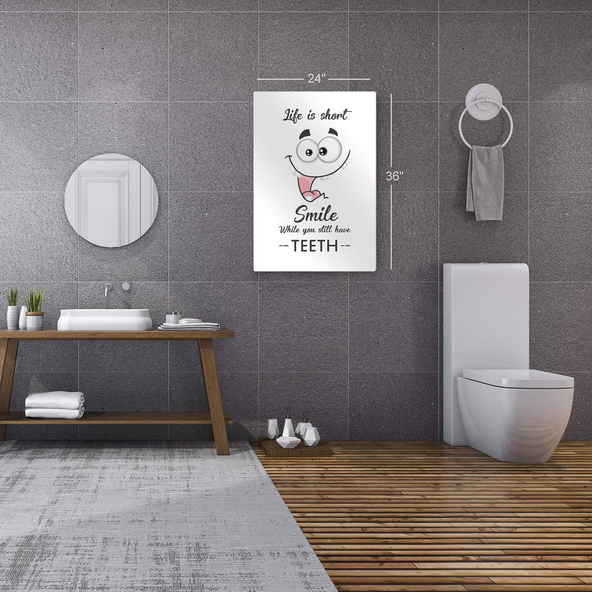 Funny Bathroom Wall Art - 'Life is Short, Smile While You Still Have Teeth' Metal Print Sign | Ready to Hang Bathroom Decor | Home Decoration Made in USA (36x24) | Perfect for Powder Rooms, Guest Baths & Humorous Home Gifts