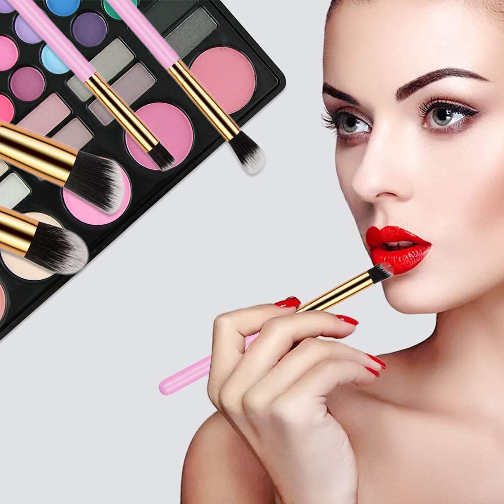MASTADI 10-Piece Premium Synthetic Makeup Brush Set - Soft Non-Shedding Foundation, Blending, Powder & Eyeshadow Brushes - Professional Makeup Kit for Flawless Face & Eye Makeup (Pink) - Perfect for Daily Use, Travel & Professional Makeup Artists