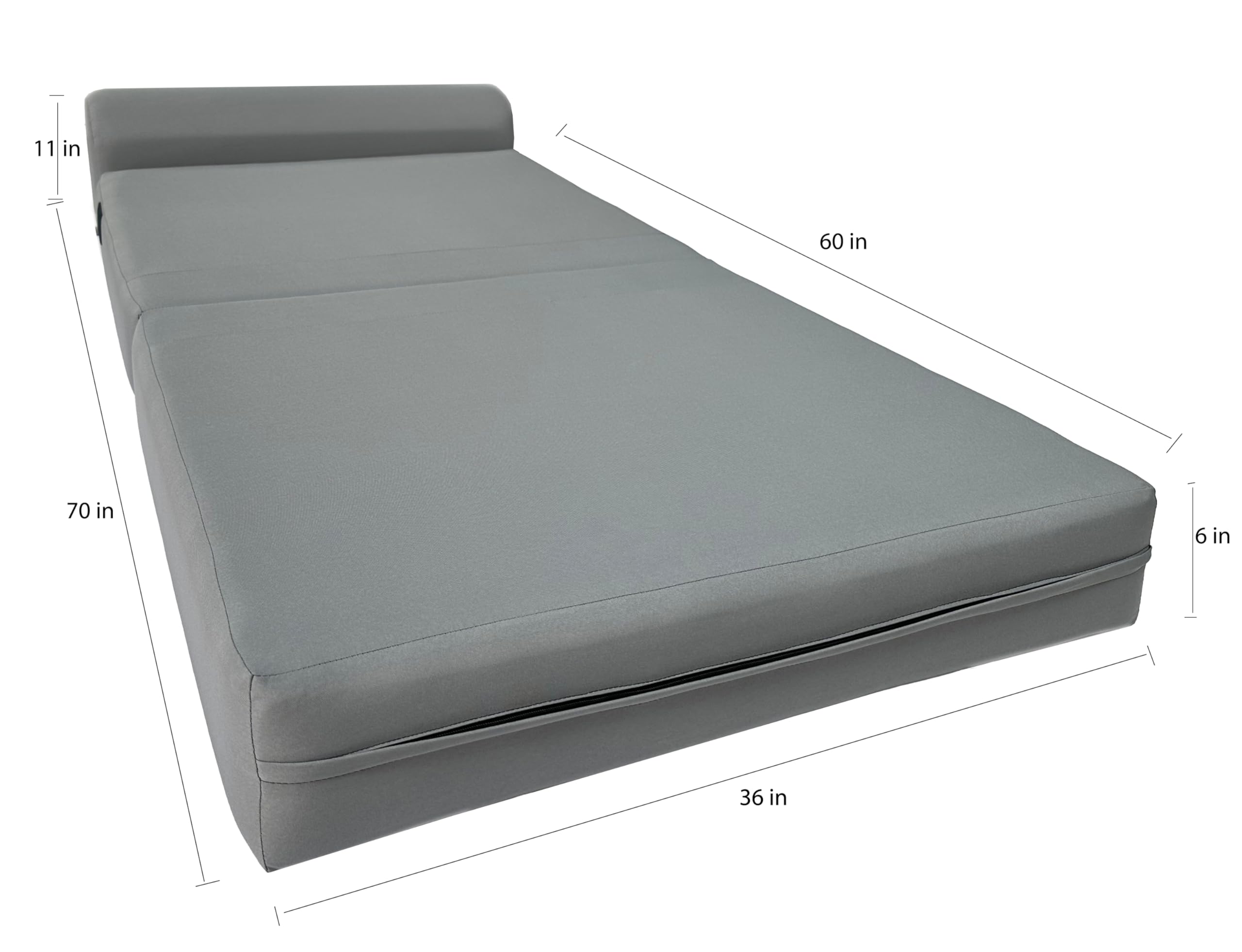 D&D Gray Futon Sleeper Chair - Convertible Folding Sofa Bed with High Density Foam (70 x 36 x 6 in) - Perfect for Small Apartments, Guest Rooms & Studio Living Spaces
