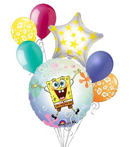 Jeckaroonie Balloons 7-Piece SpongeBob SquarePants Transparent Balloon Bouquet - Perfect for Birthday Parties, Baby Showers & Themed Decorations