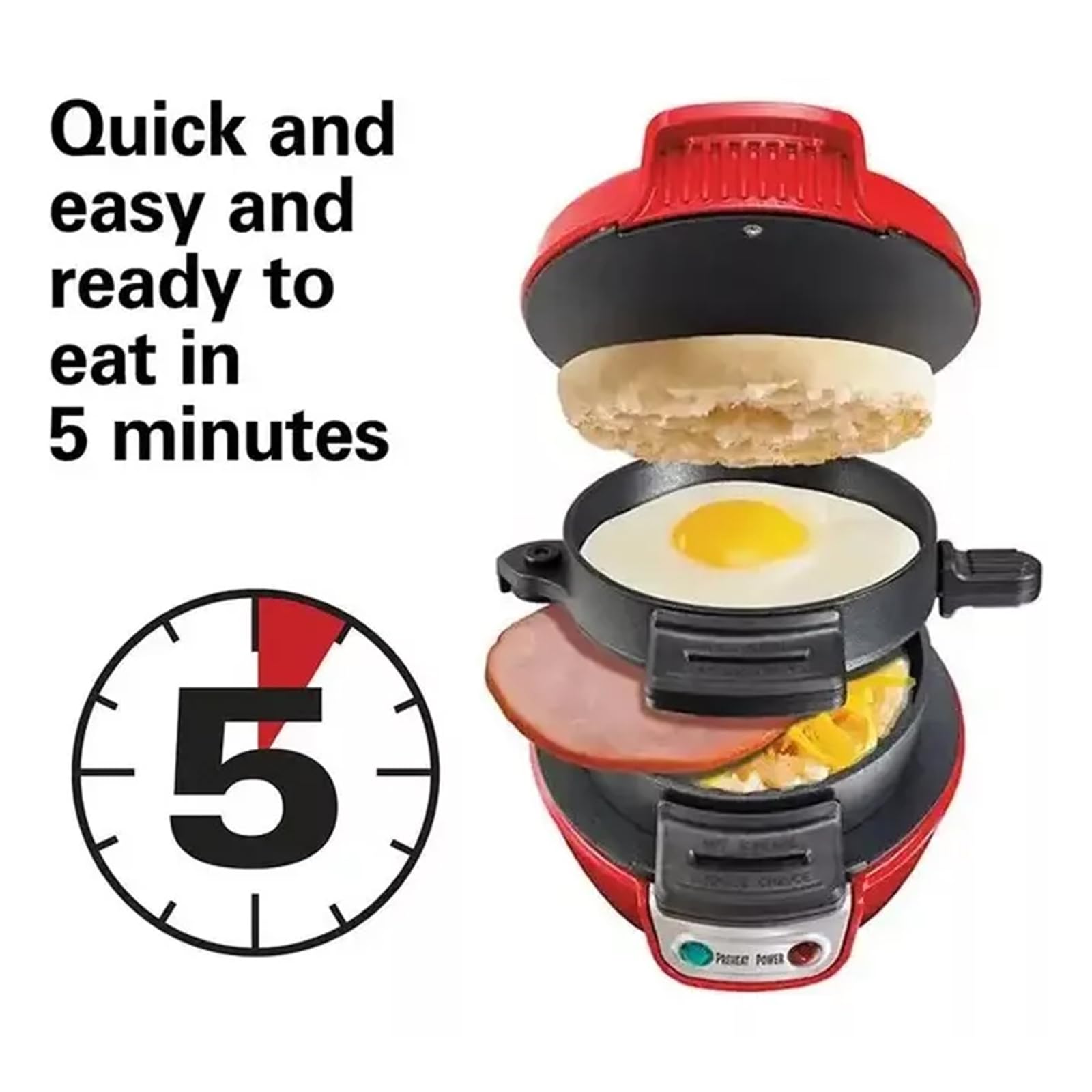 **600W Electric Burger Maker Machine - Egg Cooker Ring & Waffle Press, 5-Min Fast Cooking, 2-Pack - Perfect for Breakfast Sandwiches, Burgers & Quick Meals**