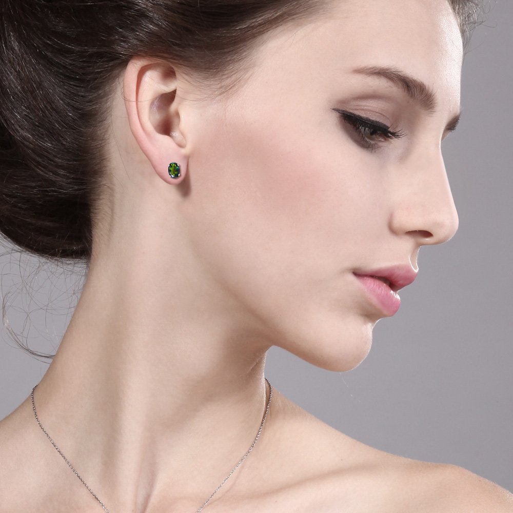 Gem Stone King 7X5MM Oval Birthstone Stud Earrings for Women & Men | 925 Sterling Silver Fine Jewelry | Perfect Gift for Mom, Wife, Her | Anniversary, Birthday, Mother's Day Present