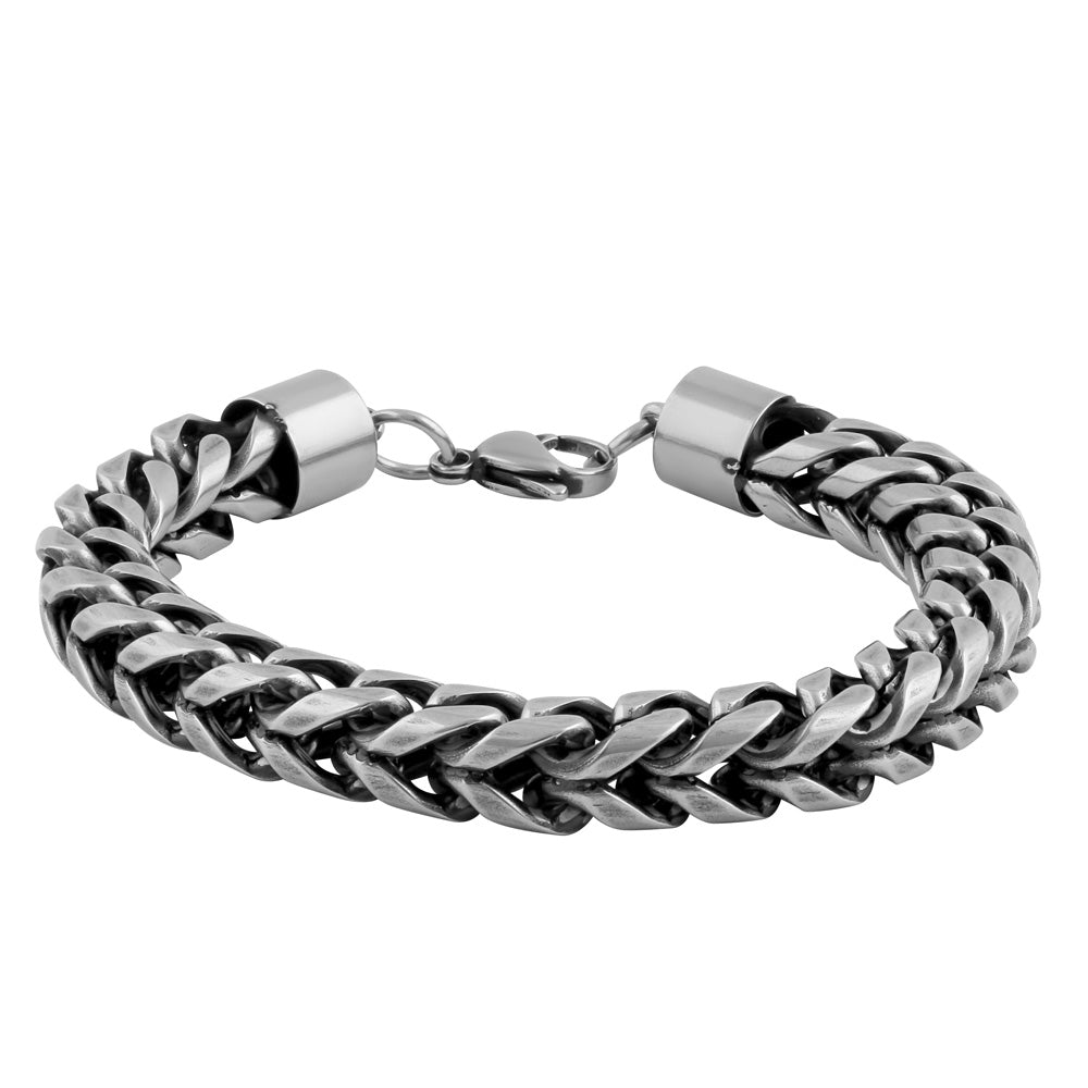 Vintage Stainless Steel Curb Chain Bracelet for Women & Men - Antique Finish Jewelry for Casual & Formal Wear