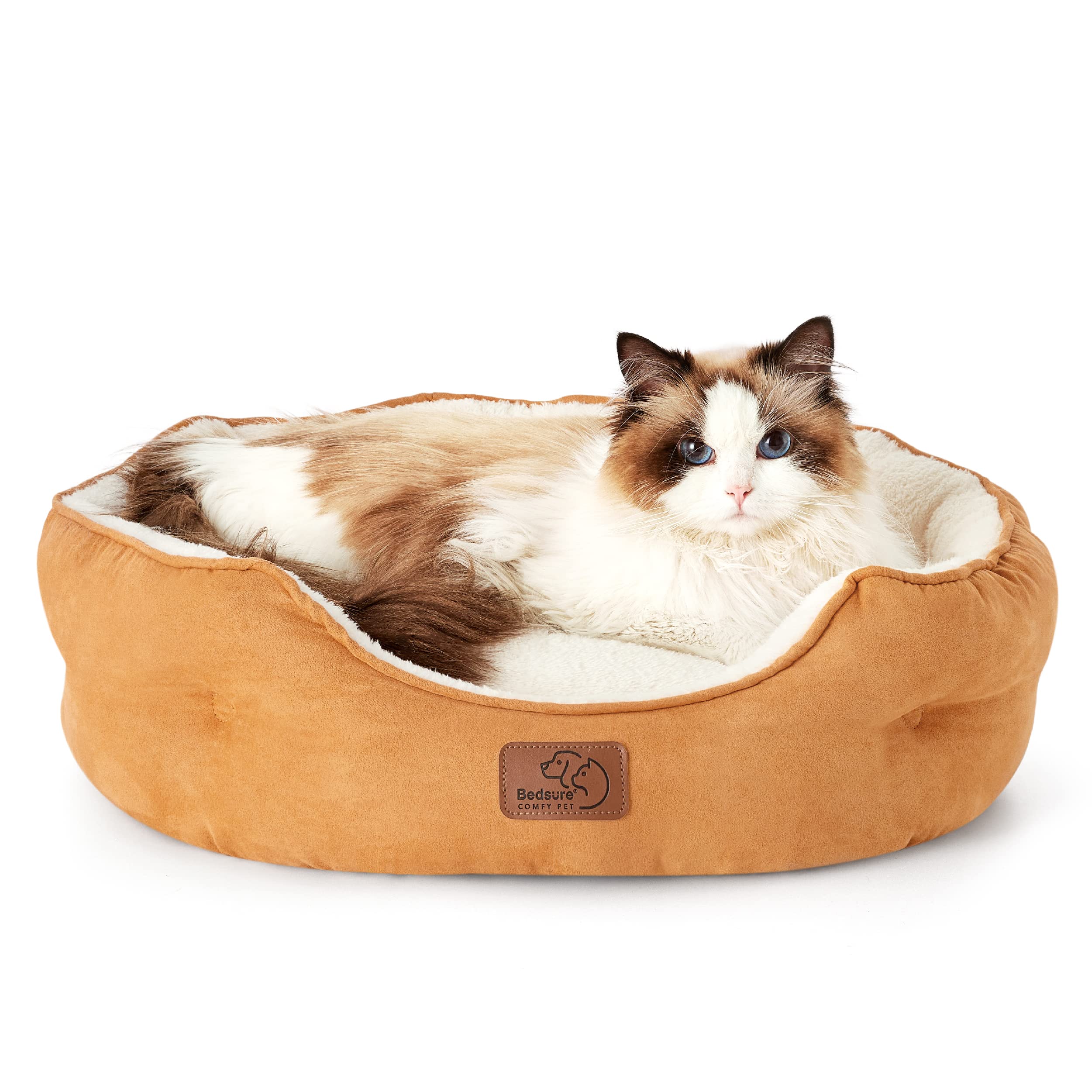 Bedsure Small Dog Bed & Round Cat Bed - 20 Inch Washable Pet Bed for Puppies & Kittens with Non-Slip Bottom, Yolk Yellow | Cozy Indoor Pet Bed for Crate, Sofa & Bedroom Use