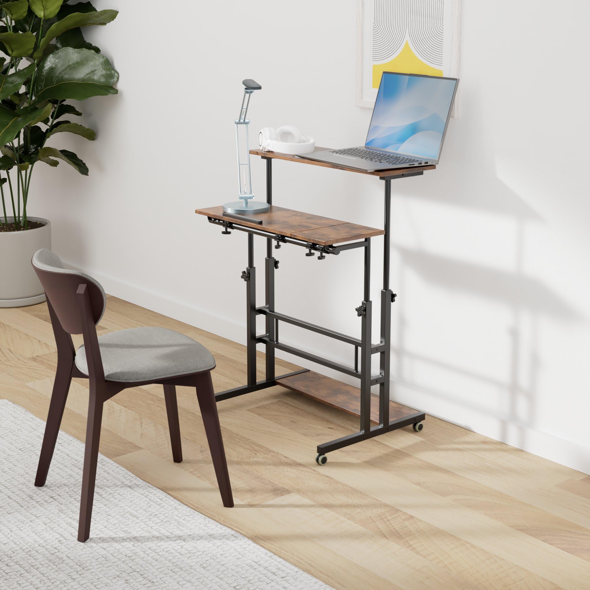 Hadulcet Adjustable Mobile Standing Desk with USB Charging Station - 31.49