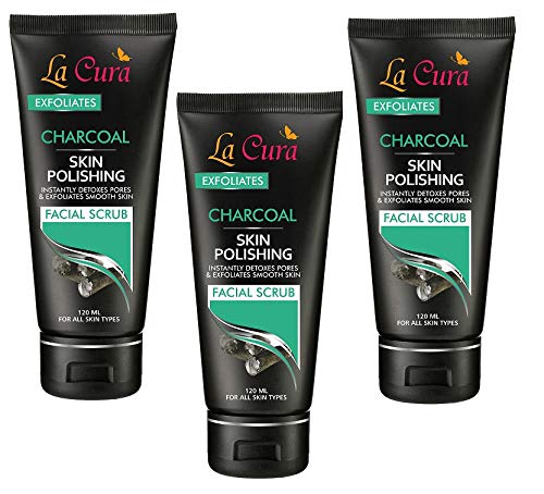 La Cura Charcoal Skin Polishing Facial Scrub - 3 Pack (120ml Each) | Deep Cleansing & Exfoliating for Acne-Prone & Oily Skin | Perfect for Daily Skincare Routine & Blackhead Removal