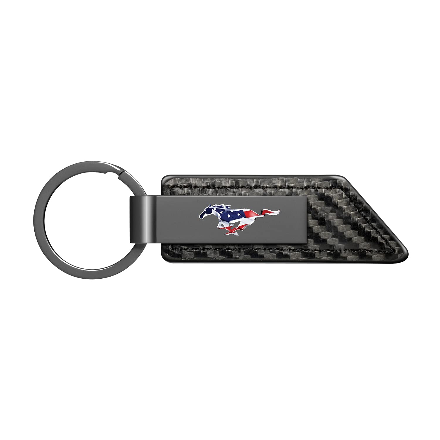 Mustang Keychain - USA Flag Design in Gunmetal Black & Gray with Carbon Fiber & Leather Texture | Perfect for Car Keys, Gifts, and Mustang Enthusiasts