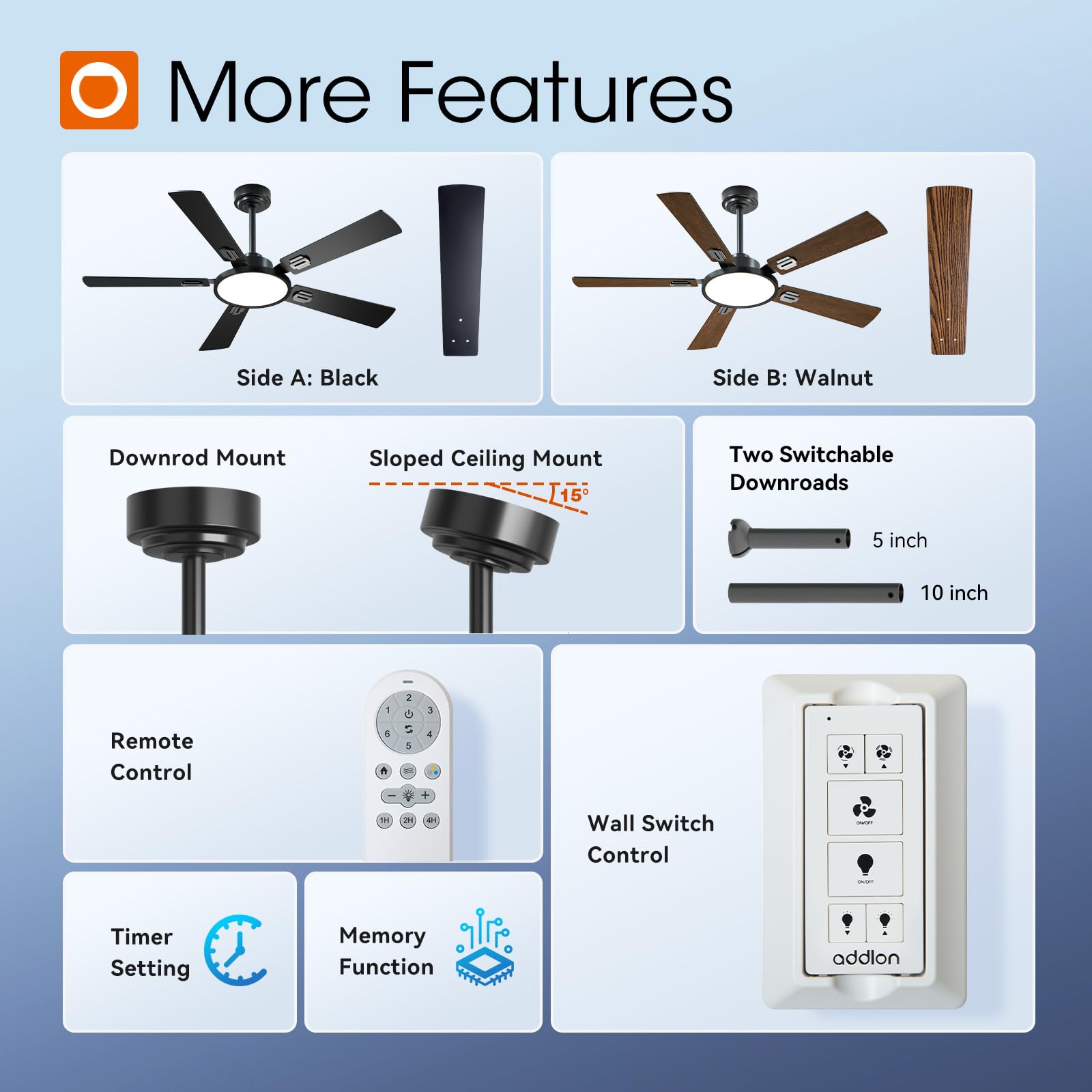 52 Inch Black Ceiling Fan with Lights and Remote Control - Reversible, Dimmable, 3CCT, Noiseless - Indoor/Outdoor Ceiling Fan for Bedroom, Living Room, Farmhouse - Perfect for Home Cooling and Decoration