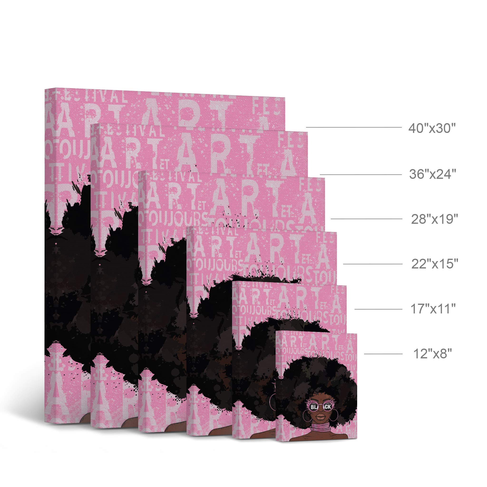 African American Wall Art - Black Art Canvas Prints 12x8 - Black Girl Wall Decor, Pink Pop Art & African Art for Living Room, Bedroom & Office