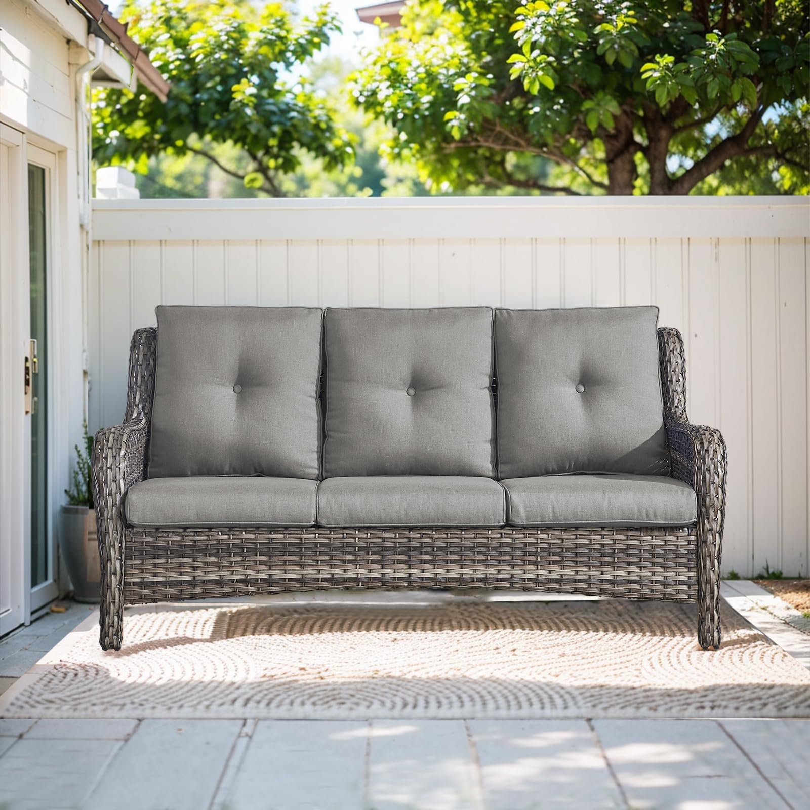 All-Weather PE Wicker Outdoor Sofa Set - Waterproof Patio Couch for Porch, Deck & Backyard - Deep Seating Sectional Furniture (Grey) - Perfect for Poolside Lounging, Garden Relaxation & Outdoor Entertaining