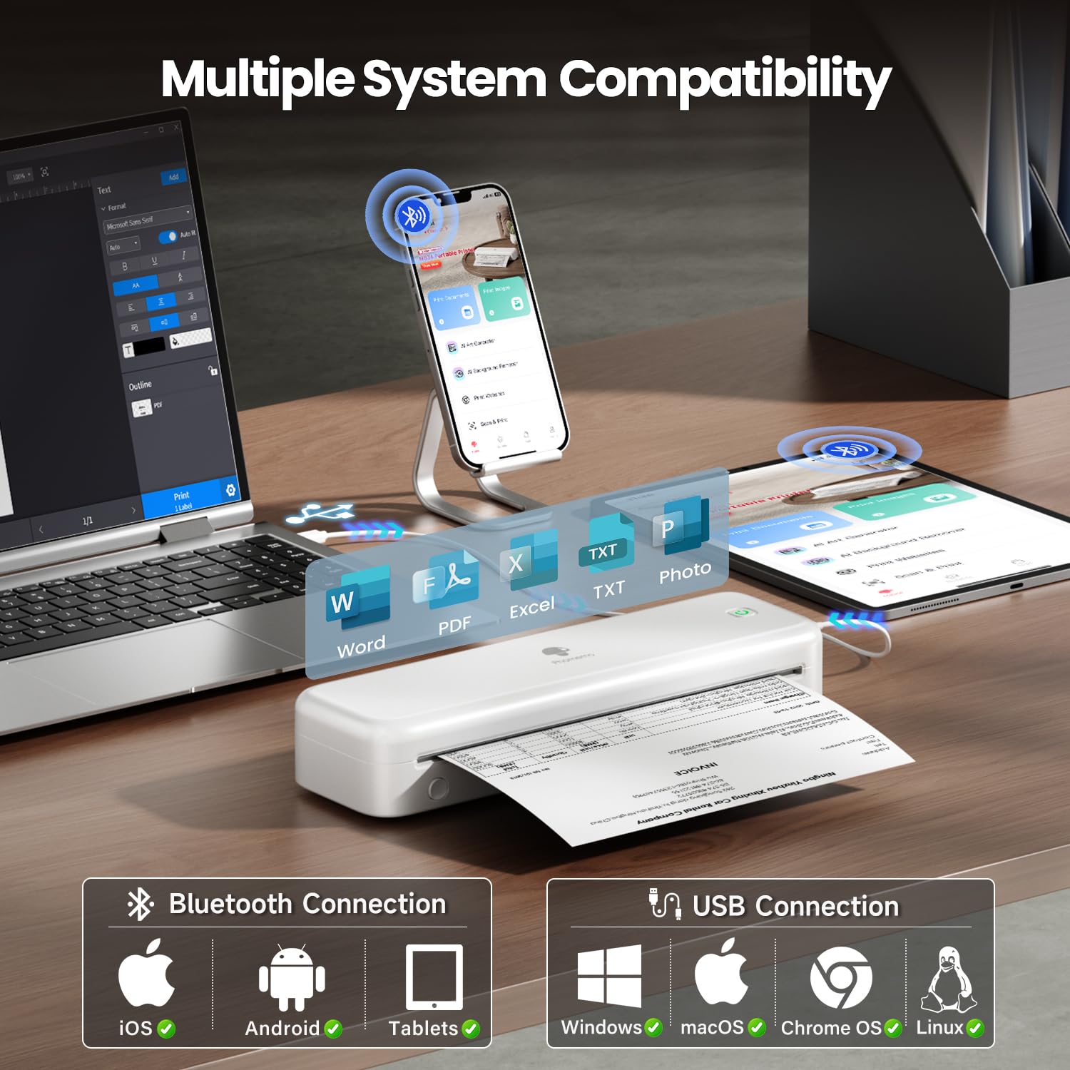 Phomemo M834 Wireless Portable Thermal Printer - Bluetooth Inkless Printer for 8.5