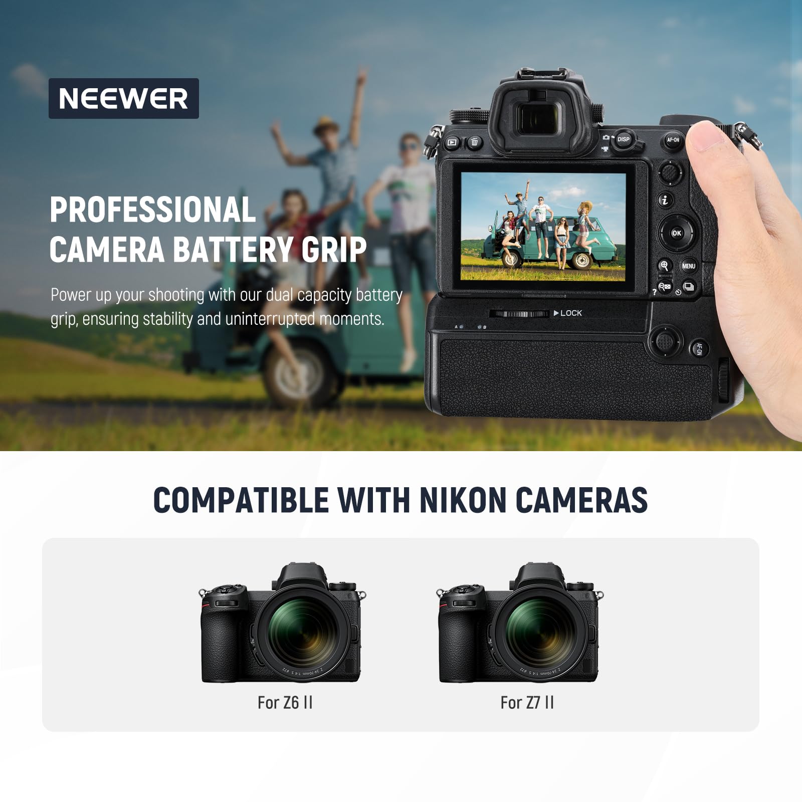 NEEWER MB-N11 Vertical Battery Grip for Nikon Z6 II & Z7 II Cameras with 2x 2400mAh EN-EL15c Replacement Batteries, USB Dual Channel Charger & Cleaning Cloth - Perfect for Photography, Travel & Professional Shooting