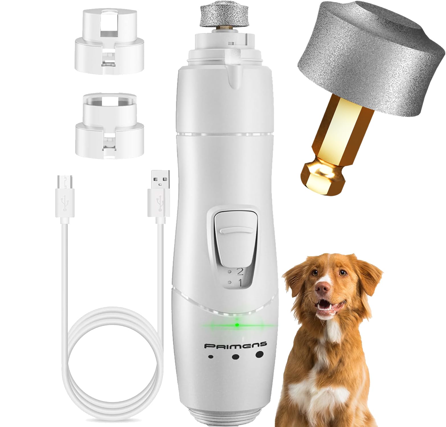 Rechargeable Dog Nail Grinder with LED Light - Quiet & Safe Pet Nail Trimmer for Small, Medium & Large Dogs - Professional Puppy & Cat Grooming Tool for Home Pet Care & Stress-Free Nail Trimming