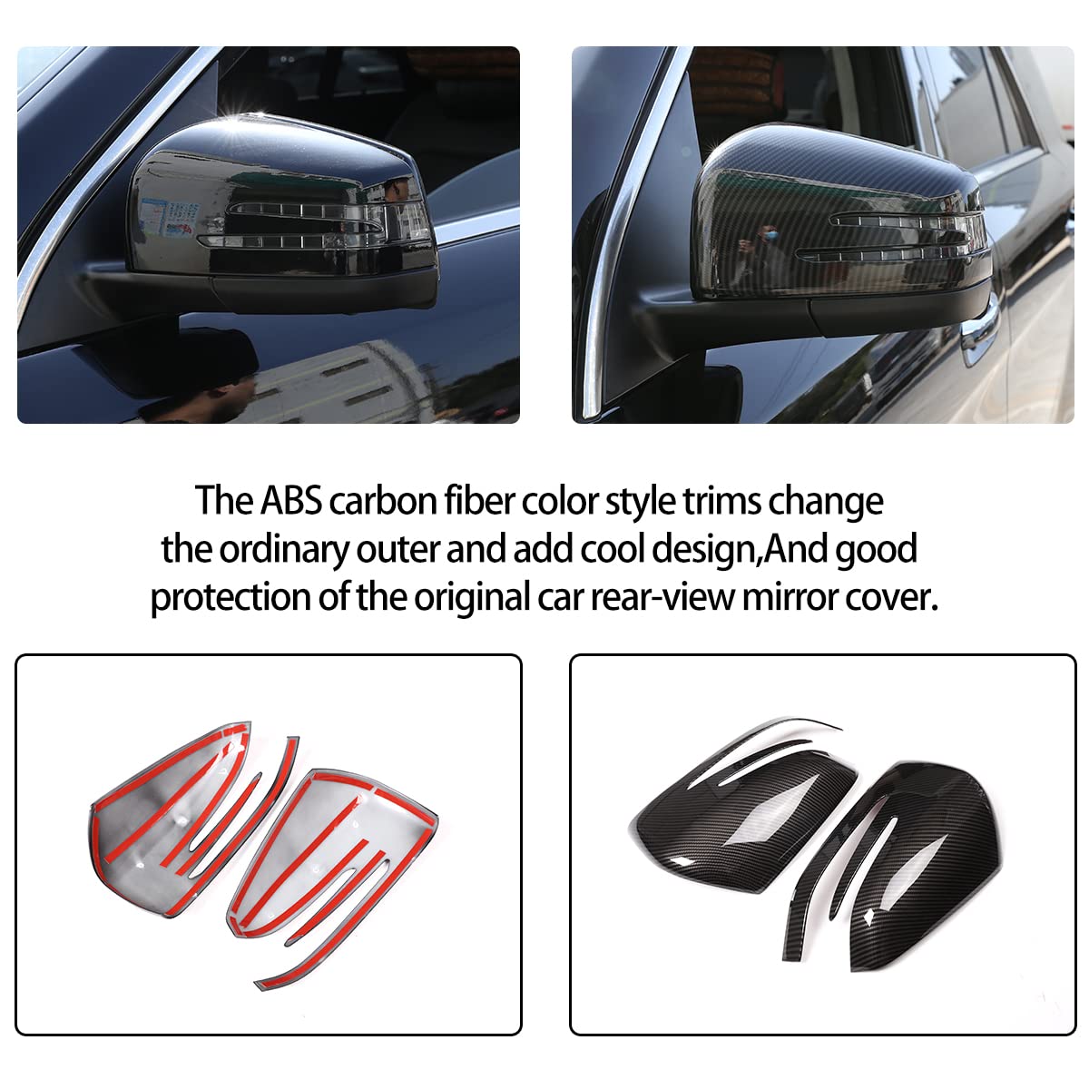 **Mercedes-Benz ML GL GLE GLS Car Side Mirror Cover Trim - ABS Carbon Fiber Pattern Protection Accessory - Enhances Style & Durability for Off-Road & Urban Driving**