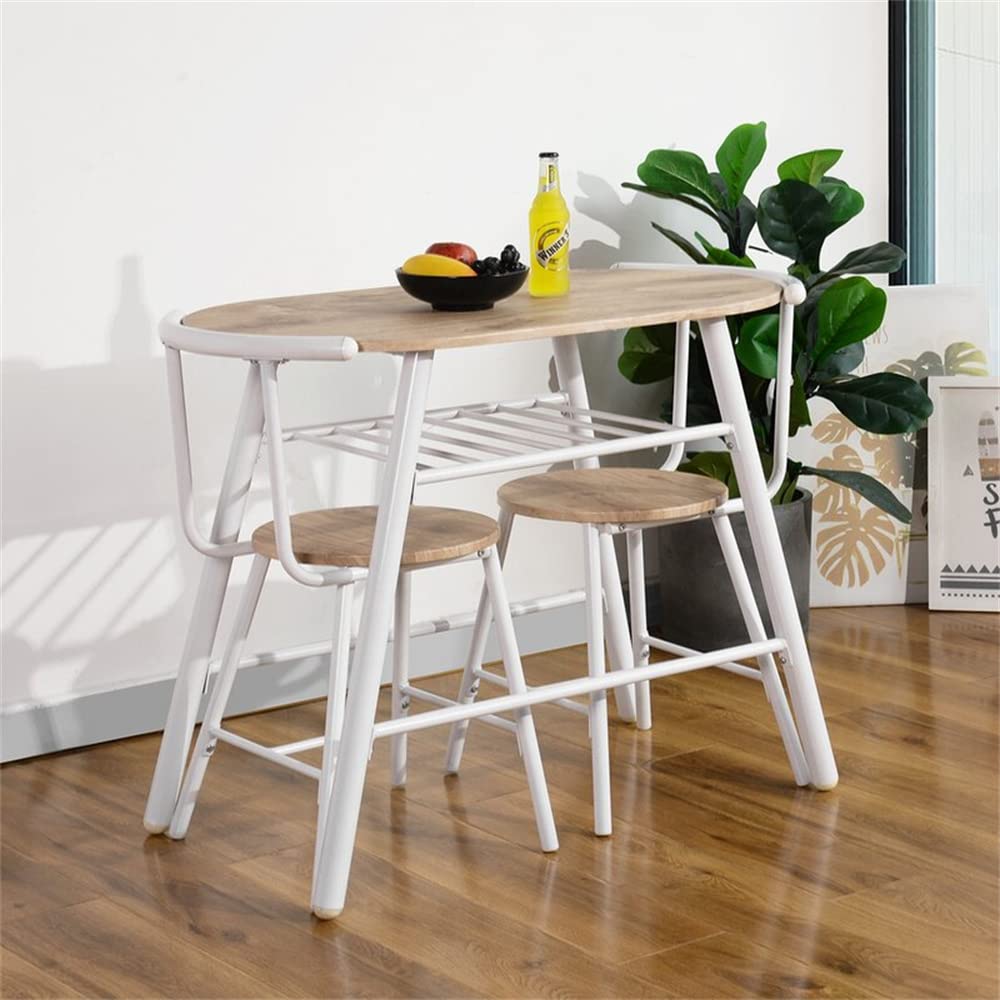 MIERES 3-Piece Round Bistro Dining Set with Steel Frame & Storage Shelf - Compact Breakfast Table & Chairs for Small Spaces, Apartments, Living Room - Beige (35.4