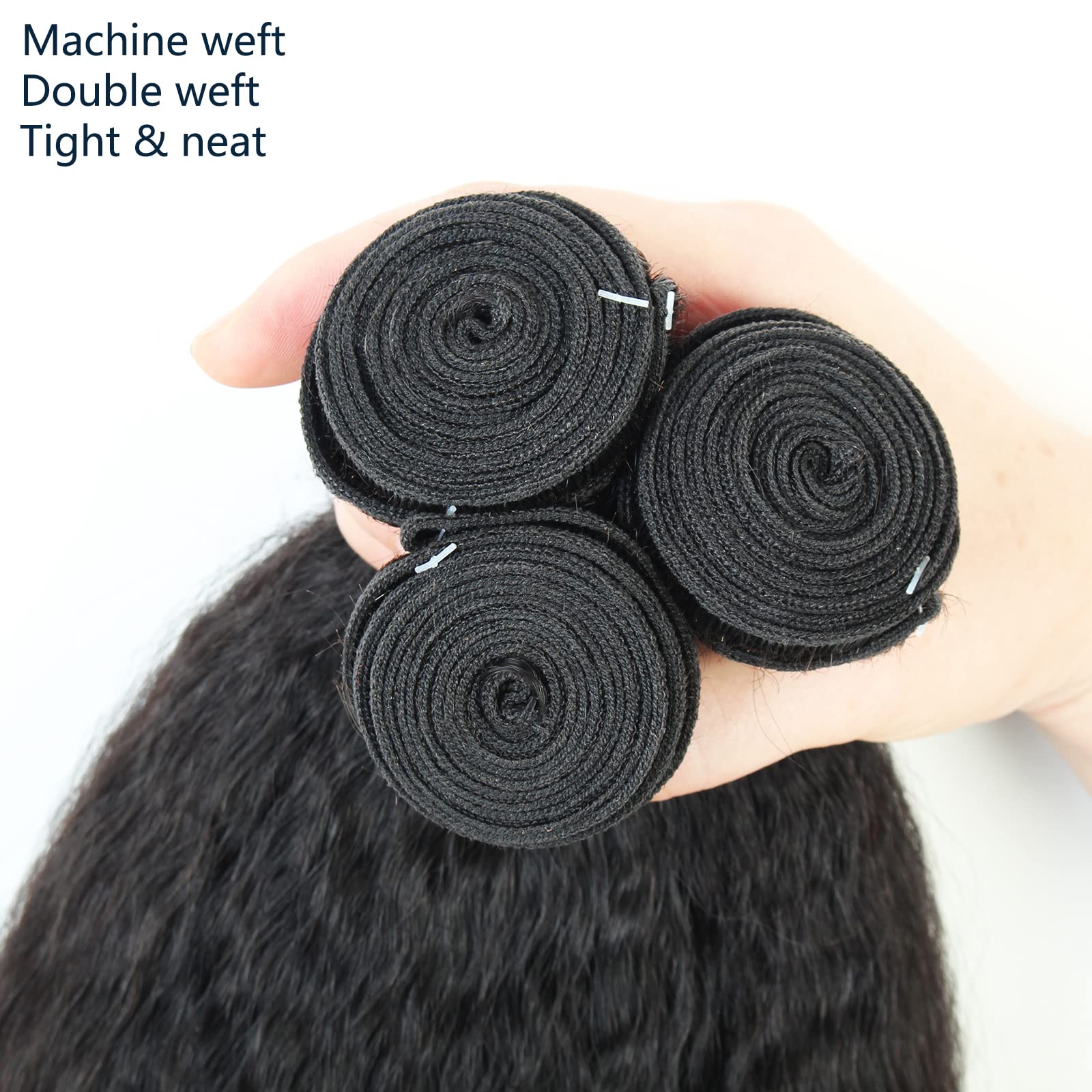 100% Unprocessed Brazilian Virgin Hair Bundles - Kinky Straight Yaki Weave 3 Bundles (22/24/26 Inch) | 12A Remy Human Hair Extensions in Natural Color | Perfect for Protective Styles, Weaves & Everyday Glam