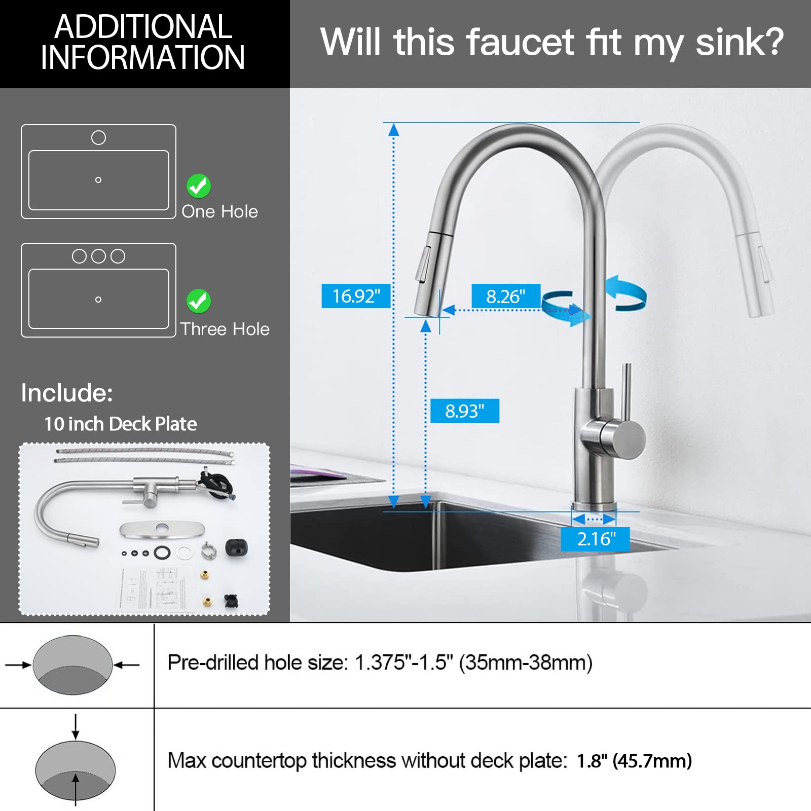 Brushed Nickel Kitchen Faucet with Pull-Down Sprayer - Single Handle Stainless Steel Sink Faucet for Modern Kitchens | Perfect for Home Renovation & Daily Cooking Use