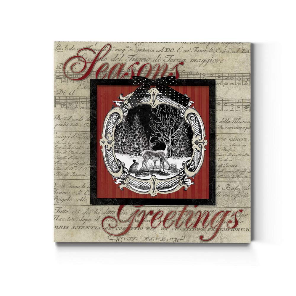 Premium Season's Greetings Deer & Hare Wall Art - Christmas Canvas Decor with Antique Sheet Music Background - 40x40 Inches Gallery Wrapped - Ready to Hang - Made in USA - Perfect for Holiday Home Decor, Living Room, Bedroom & Office