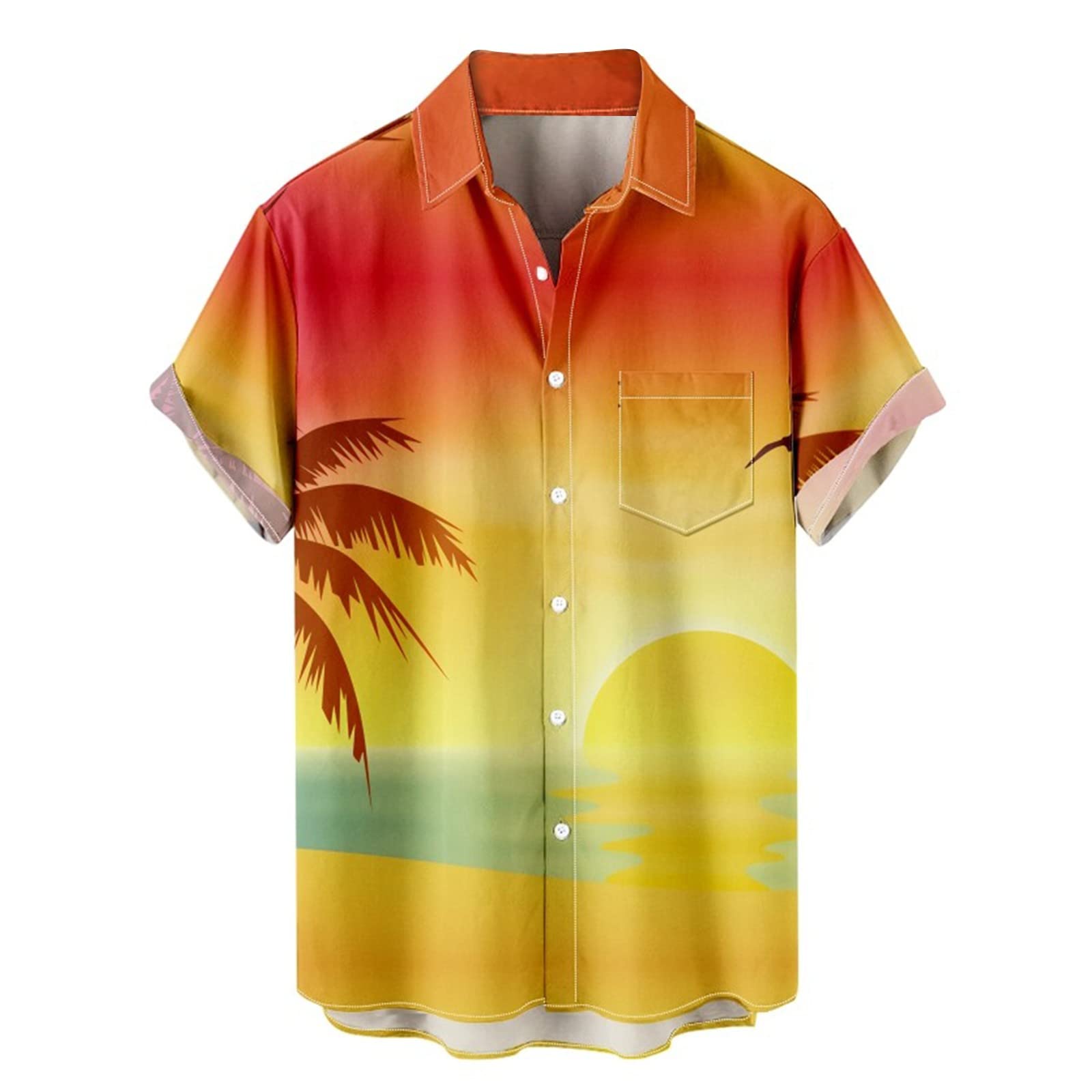 Men's Hawaiian Shirt Short Sleeve Button Down - Tropical Sunset Beach Palm Tree Print Casual Comfortable Shirt for Summer Vacation, Beach Party & Outdoor Activities