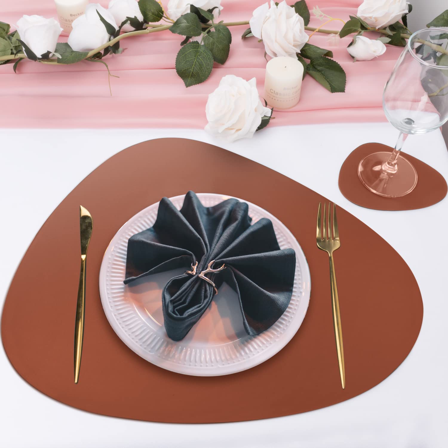 Waterproof Leather Round Placemats Set of 4 - Wipeable & Washable Modern Dining Table Mats for Kitchen, Coffee Table - Brown | Perfect for Everyday Meals, Dinner Parties & Home Decor